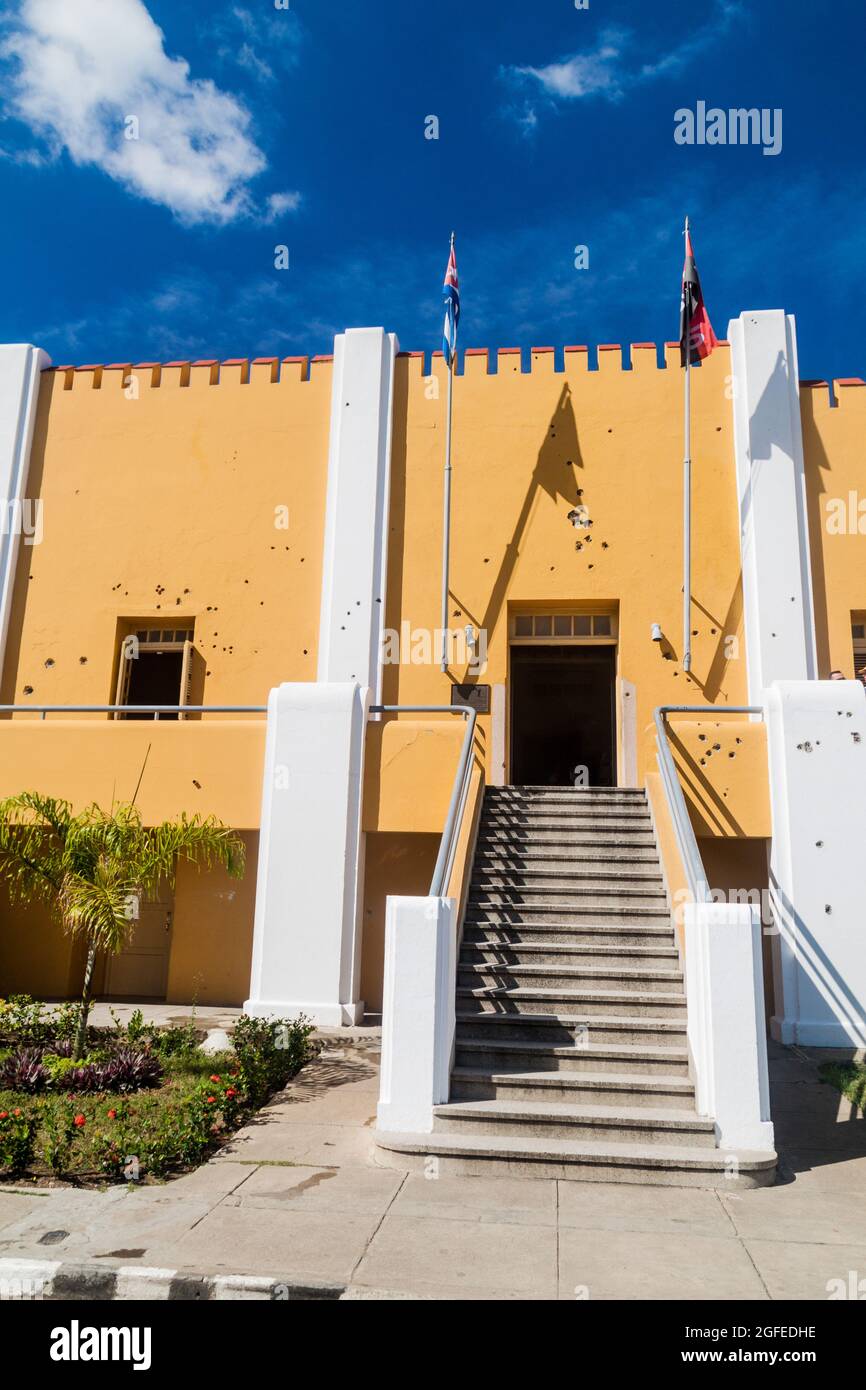Einschusslöcher auf den ehemaligen Baracken von La Moncada, einem wichtigen Ort der kubanischen Geschichte, Santiago de Cuba Stockfoto