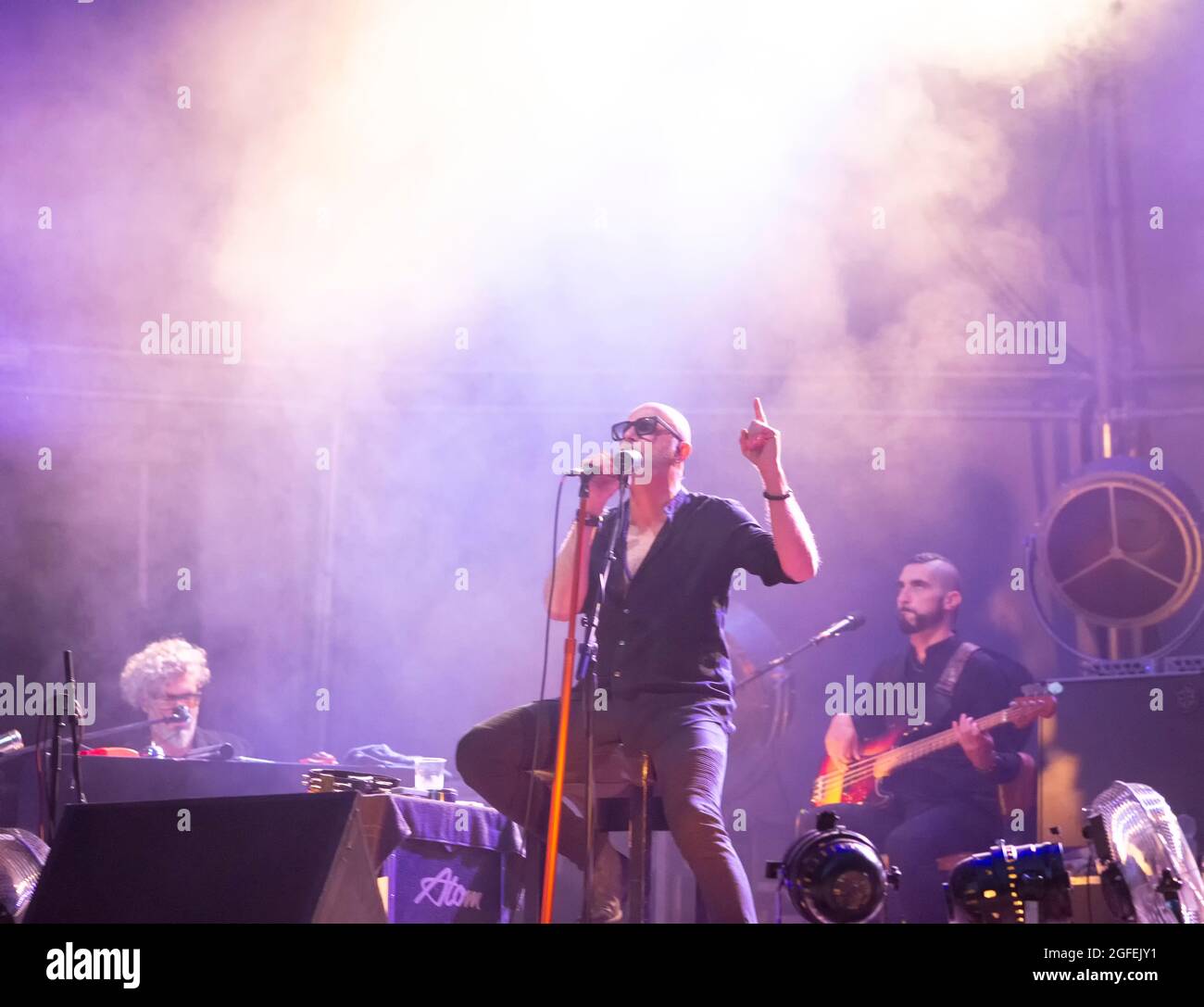 16. JULI 2021 - GENUA, ITALIEN: Die italienische Rockband Negrita spielt live in der Villa Serra in Genua, Italien, für das Goa-Boa Festival 2021 Stockfoto