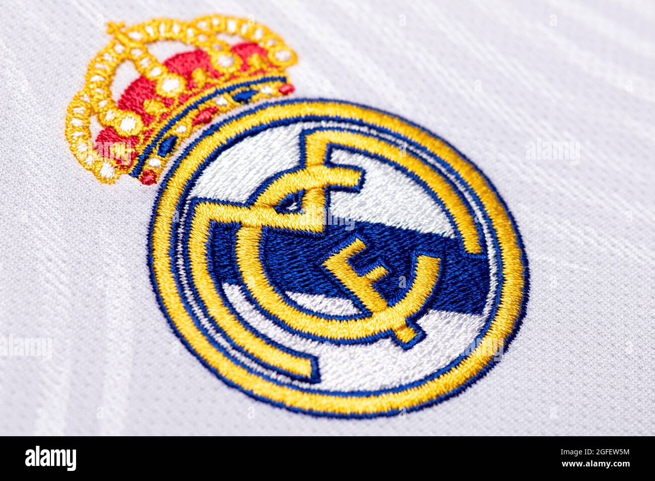 Nahaufnahme des Real Madrid Trikots 2020/21. Stockfoto