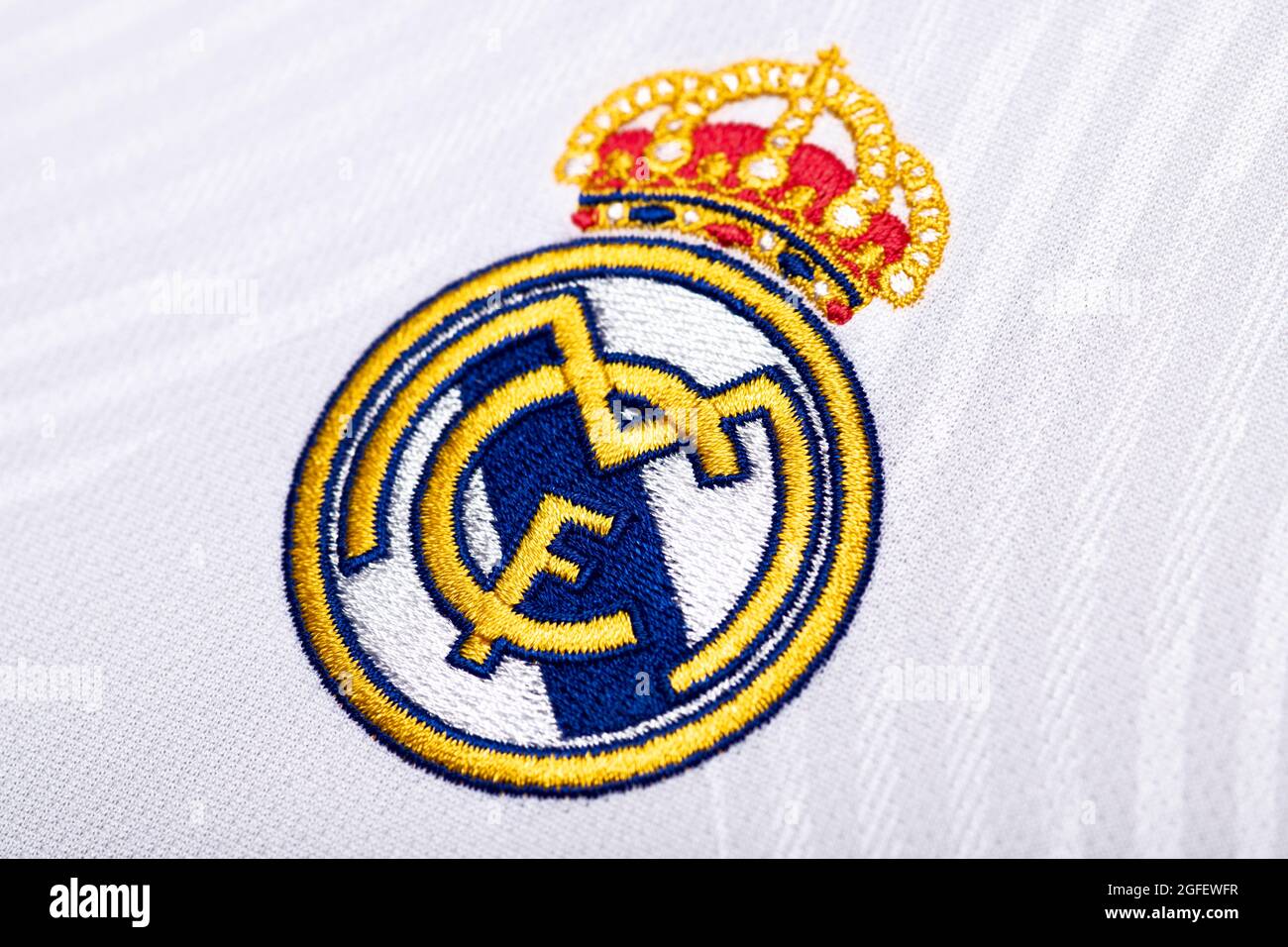 Nahaufnahme des Real Madrid Trikots 2020/21. Stockfoto