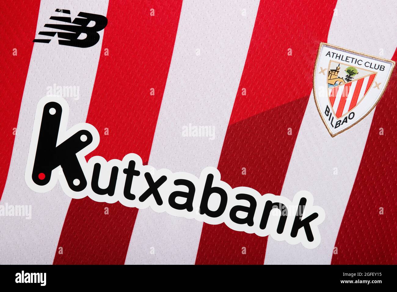 Nahaufnahme des Athletic Bilbao Trikots 2020/21. Stockfoto