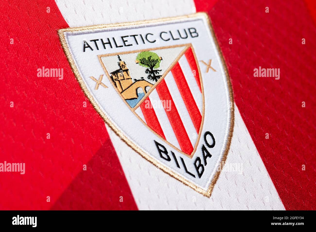 Nahaufnahme des Athletic Bilbao Trikots 2020/21. Stockfoto