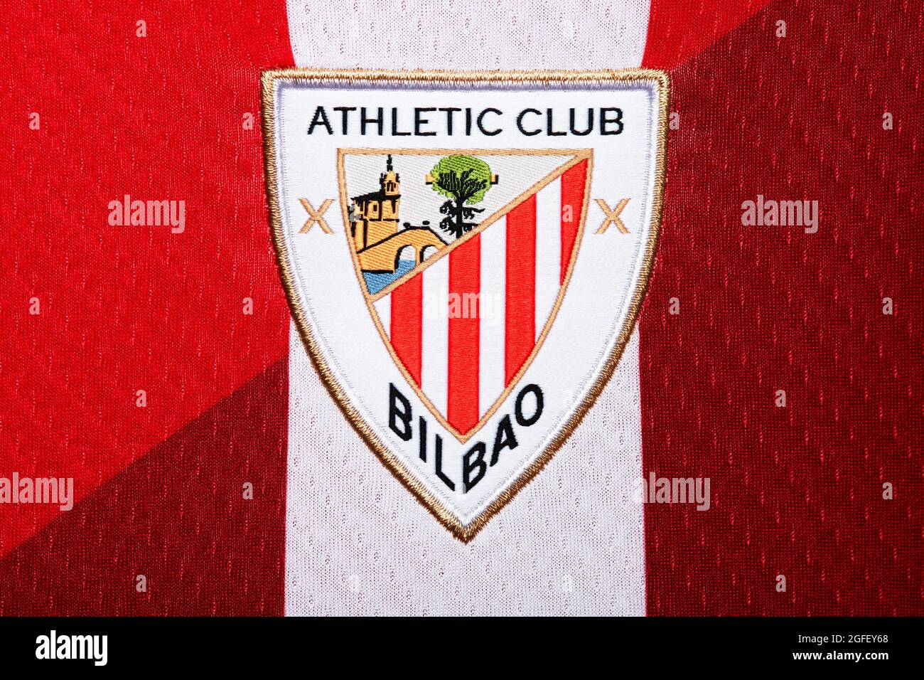 Nahaufnahme des Athletic Bilbao Trikots 2020/21. Stockfoto