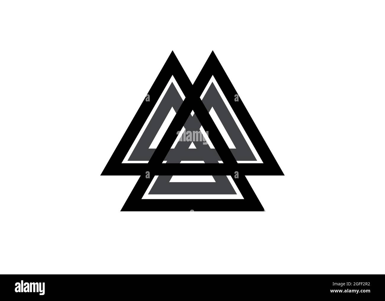 Verflochtene Dreiecke, Valknut, heilige Geometrie. Flaches Symbol. Logo, Tattoo, okkultes Amulett. Esoterische Symbolvektordarstellung isoliert auf Weiß Stock Vektor