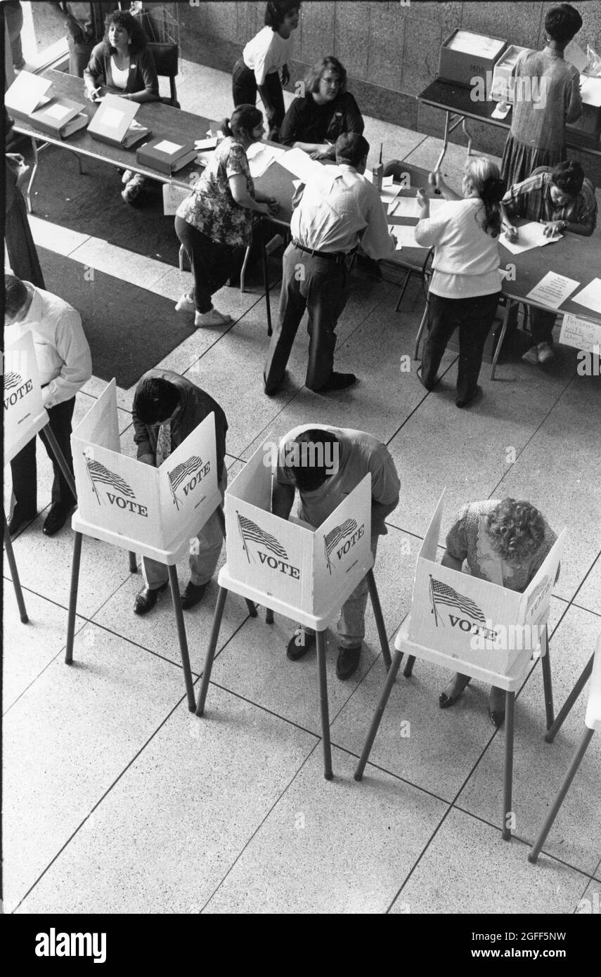 Austin Texas USA, um 1994: Frühe Wahlen in Texas, auch erweiterte Wahlen oder Abwesenheitswahlentscheidungen genannt, im Sam Houston State Office Building im Capitol Complex, die während der Geschäftszeiten für Staatsarbeiter bestimmt sind. ©Bob Daemmrich Stockfoto
