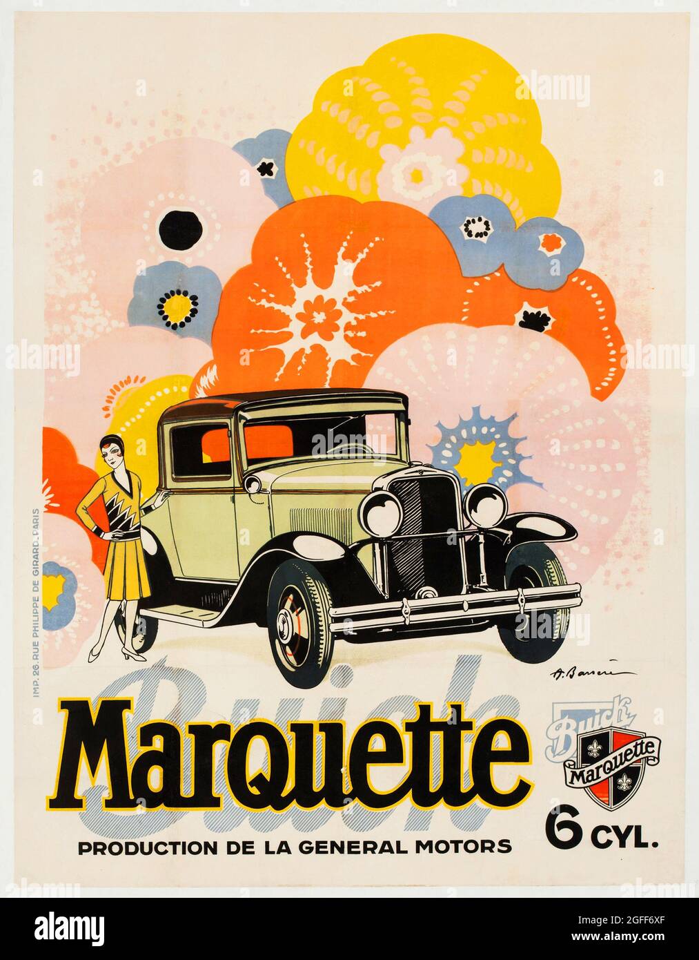 1920er Jahre Marquette von Buick Advertising Poster. Golden Age Beauty zeigt Illustration des angesehenen Plakatkünstlers Adrien Barrere 1874-1931. Stockfoto