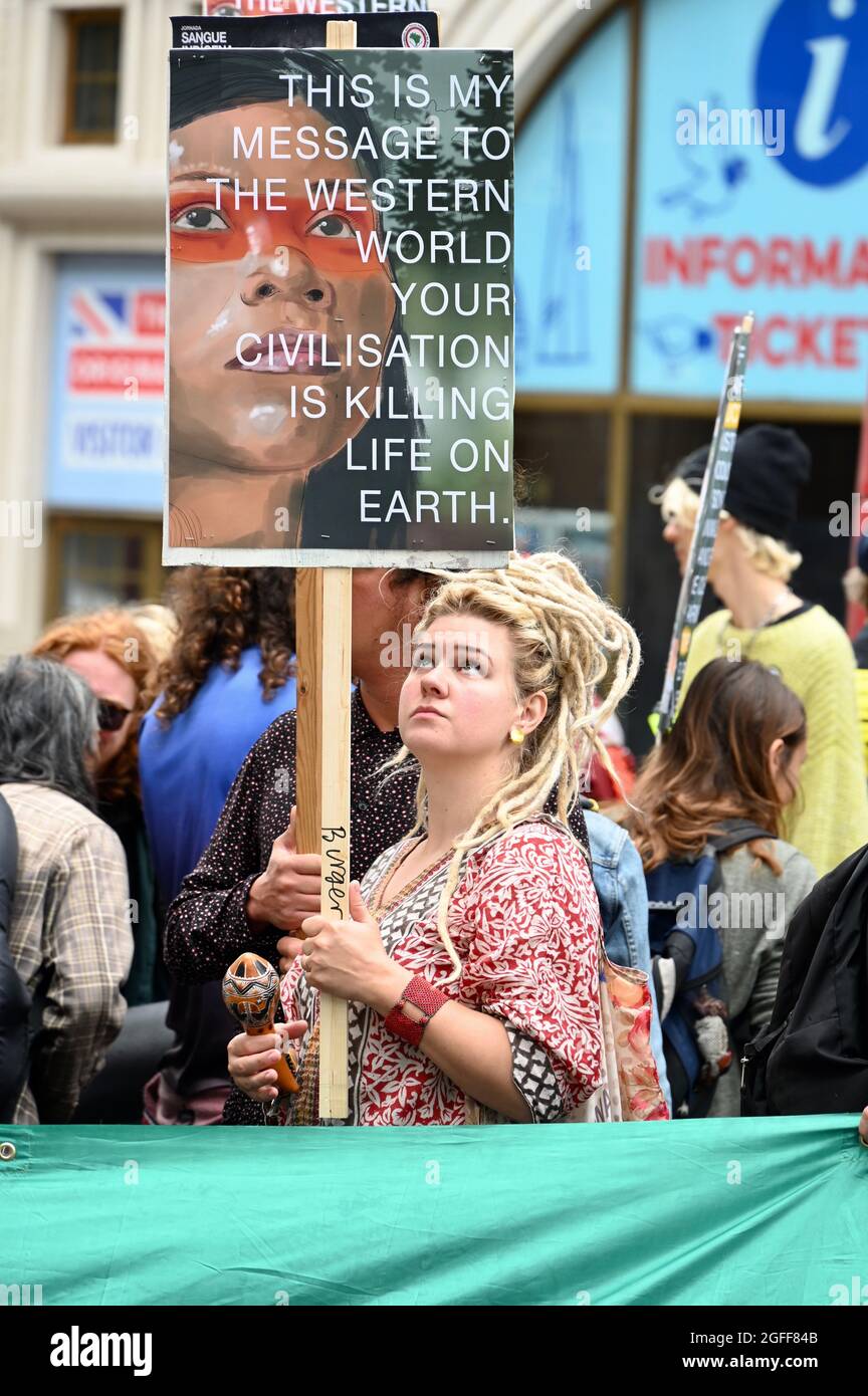 London, Großbritannien. 25. August 20201: Extinction Rebellion Londoner Proteste, Tag drei. Botschaft von Brasilien, Cockspur Street, Westminster. Kredit: michael melia/Alamy Live Nachrichten Stockfoto