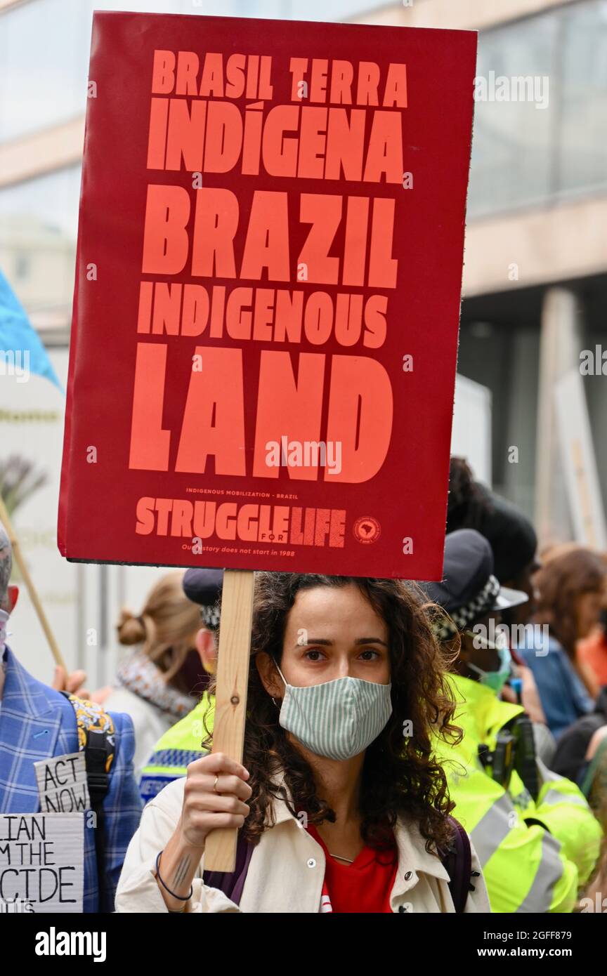 London, Großbritannien. 25. August 20201: Extinction Rebellion Londoner Proteste, Tag drei. Botschaft von Brasilien, Cockspur Street, Westminster. Kredit: michael melia/Alamy Live Nachrichten Stockfoto