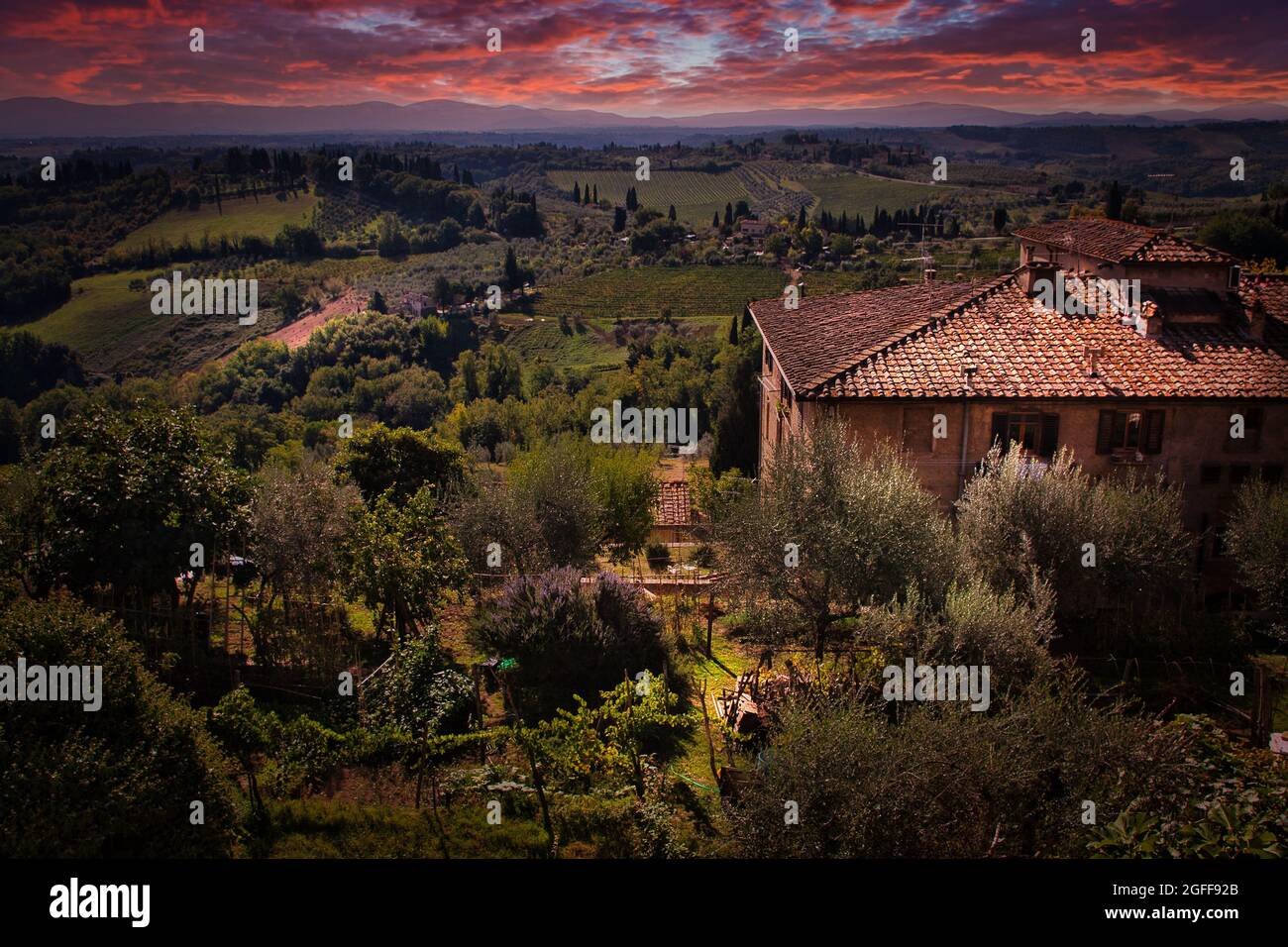 Tuscany-Sonnenuntergang Stockfoto