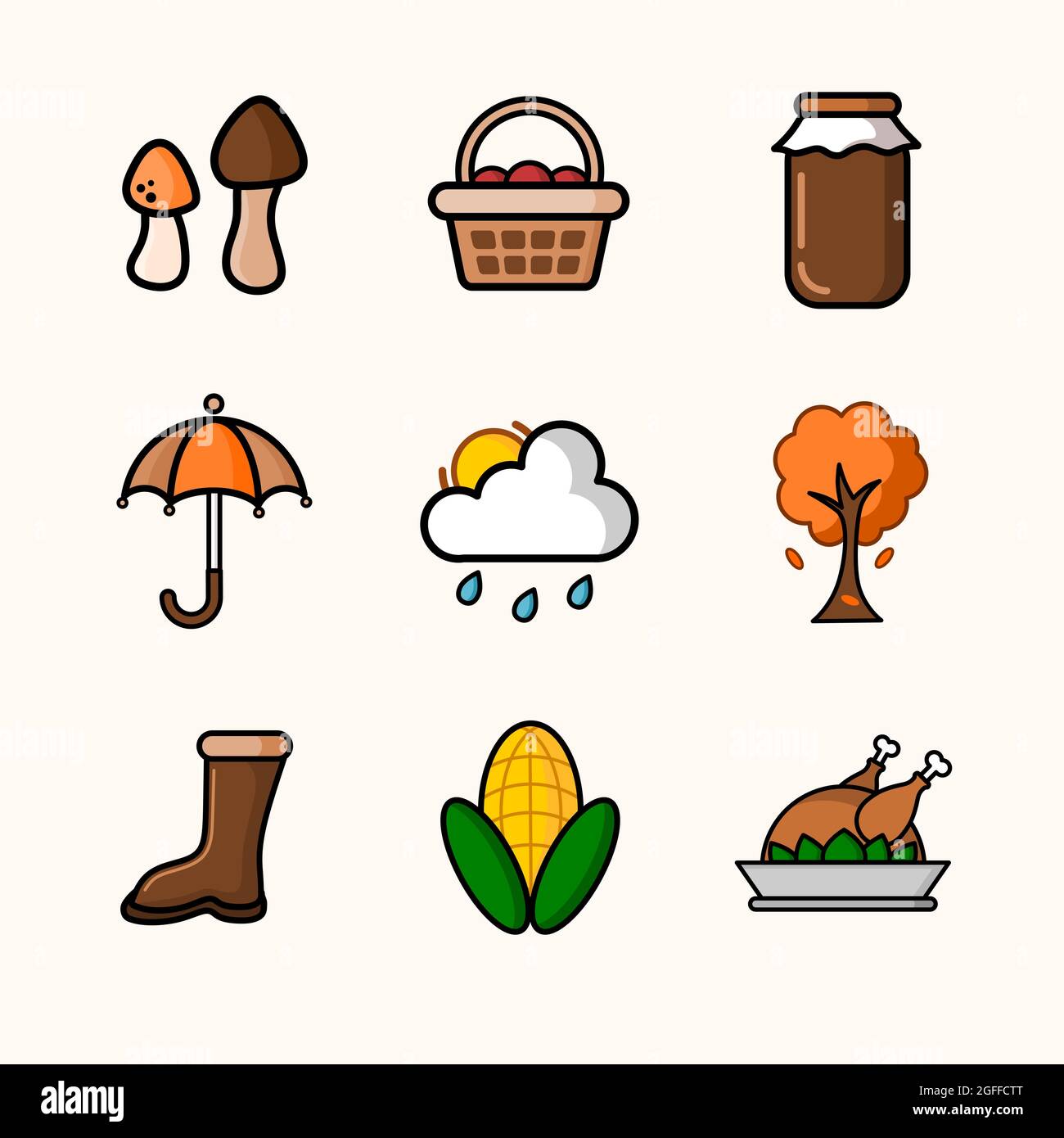 Vektor für Herbstsymbole mit detailliertem Symbol Stock Vektor