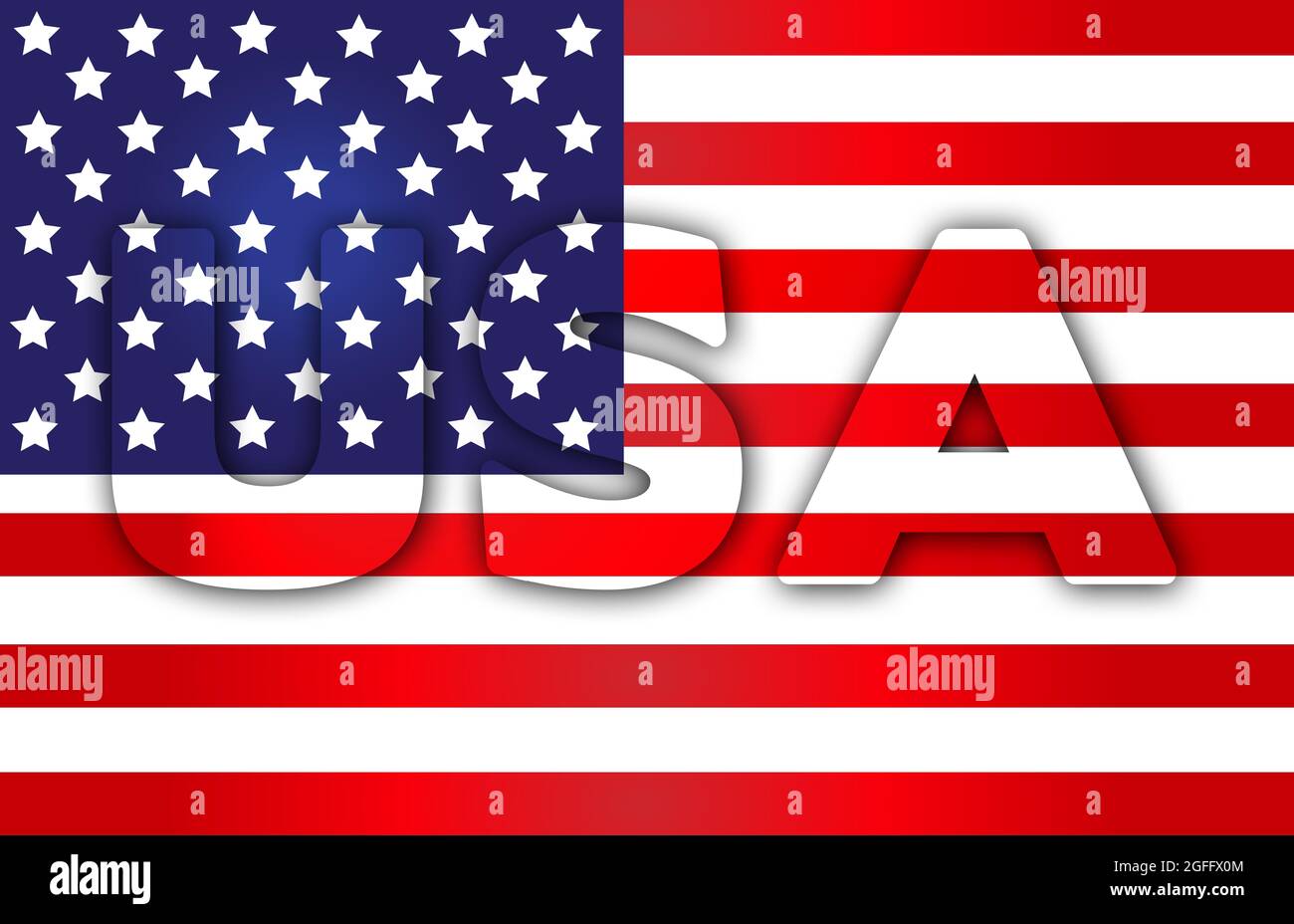 Graphic American Flag einige gewellte Kanten mit Textbereich, ein USA eingebettet in sie und schließlich ein kein Text Stockfoto