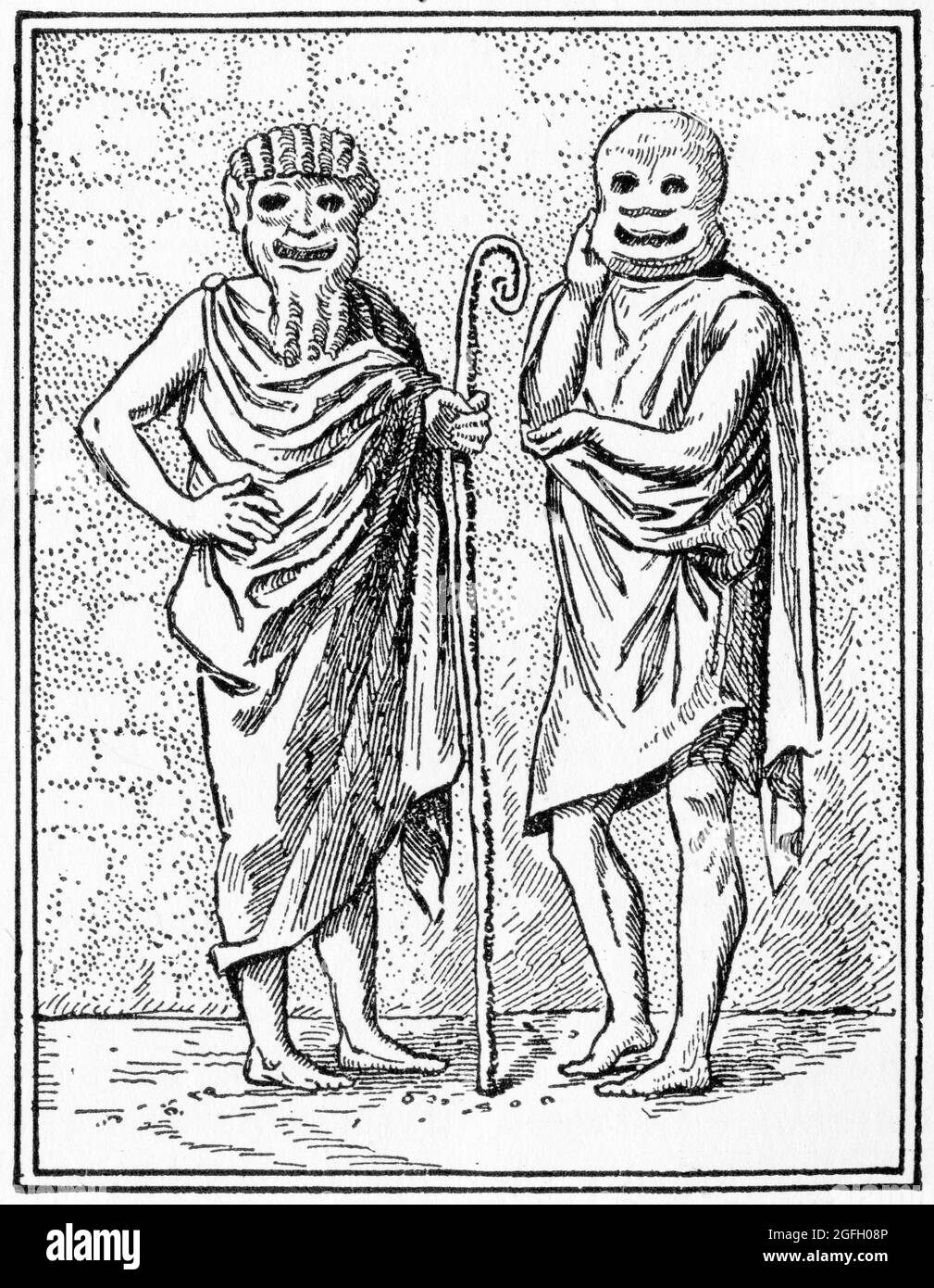 Gravur von maskierten Schauspielern im antiken Griechenland, aus einer Veröffentlichung im Jahr 1916 Stockfoto