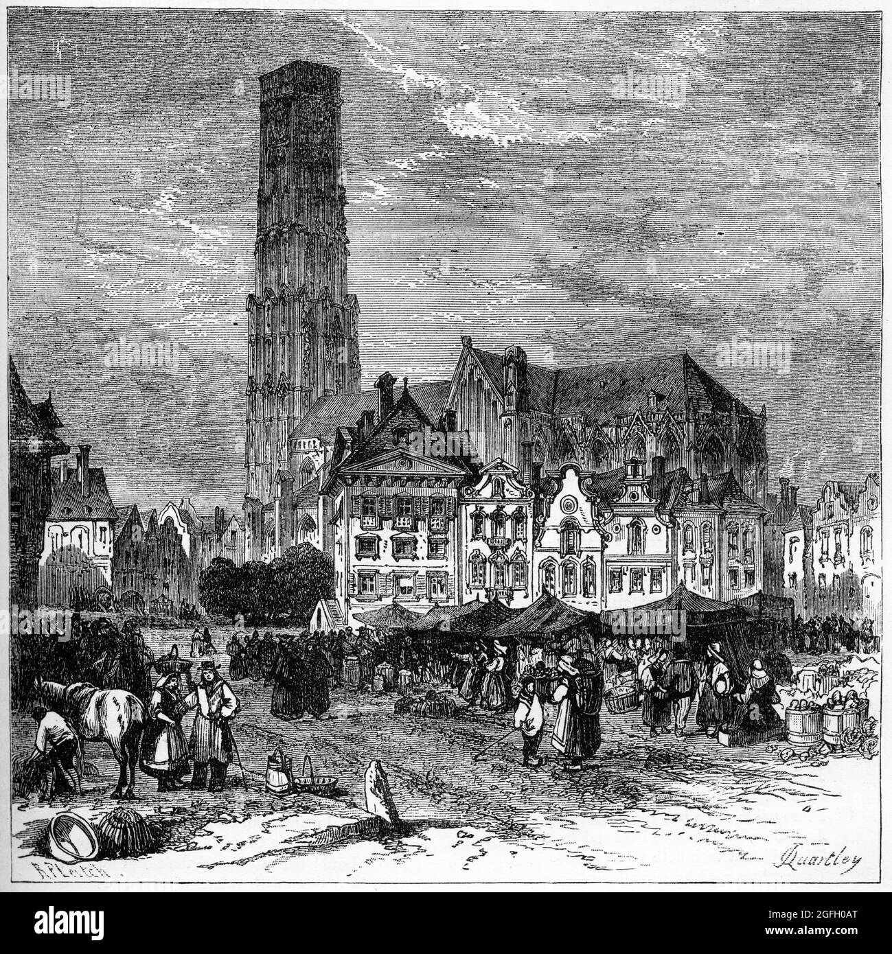 Gravur von Mechelen eine Stadt und Gemeinde in der Provinz Antwerpen in der Flämischen Region von Belgien. Während der späten 1500er Stockfoto