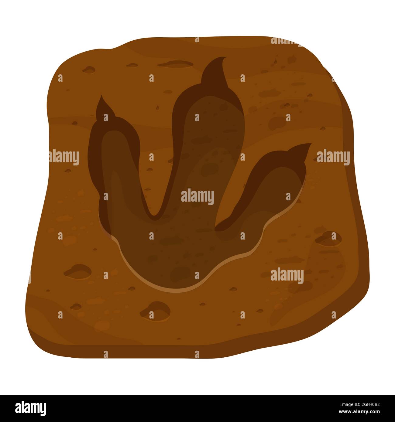 Dinosaurier Fossil, Pfotenmuster, Reptil Fußspur im Cartoon-Stil isoliert auf weißem Hintergrund. Archäologische und paläontologische Funde. . Vektorgrafik Stock Vektor