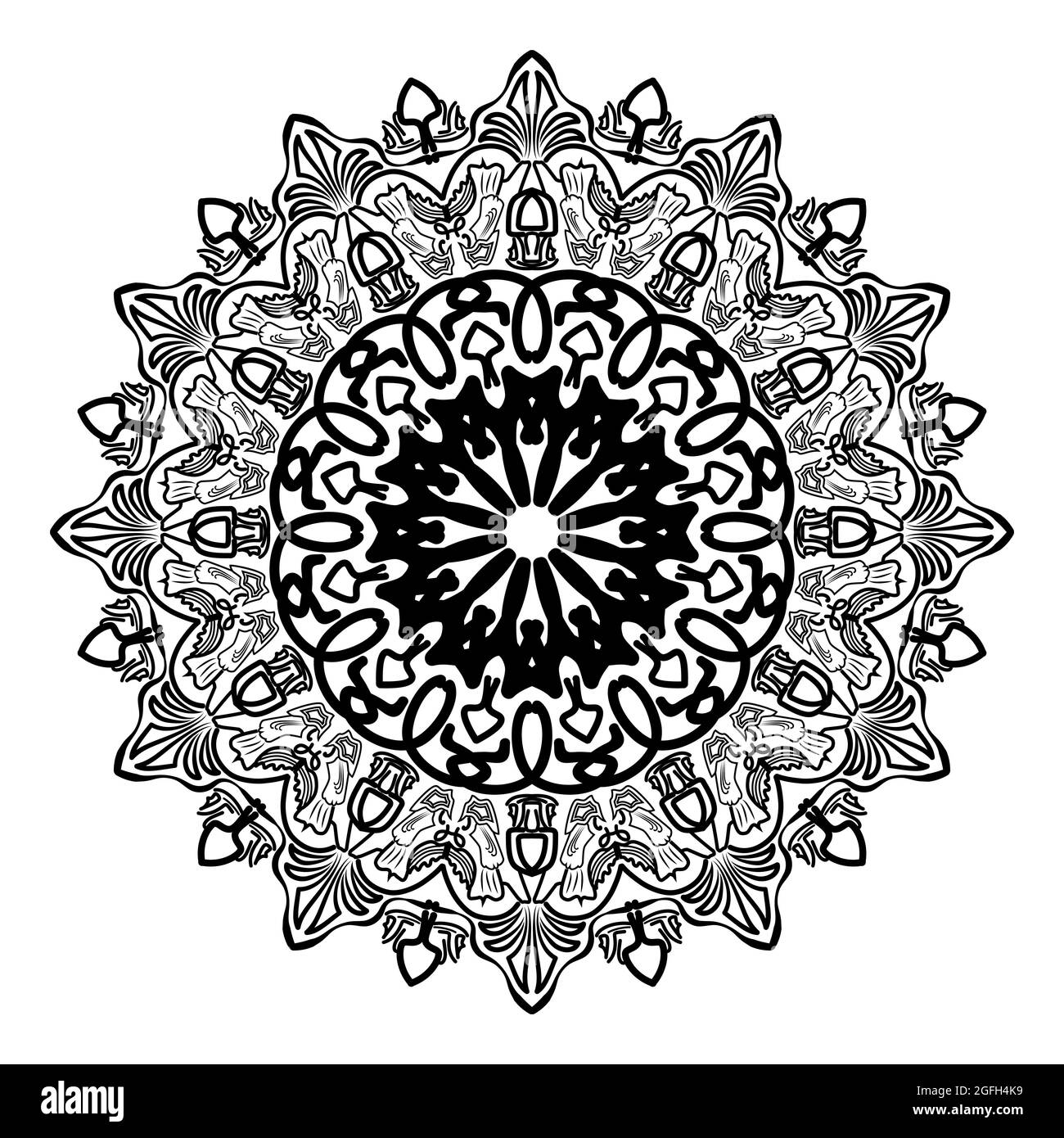 arabesque Mandala-Design der Silhouette floralen dekorativen Muster Zeichnung für muslimische Erwachsene Motiv Stock Vektor