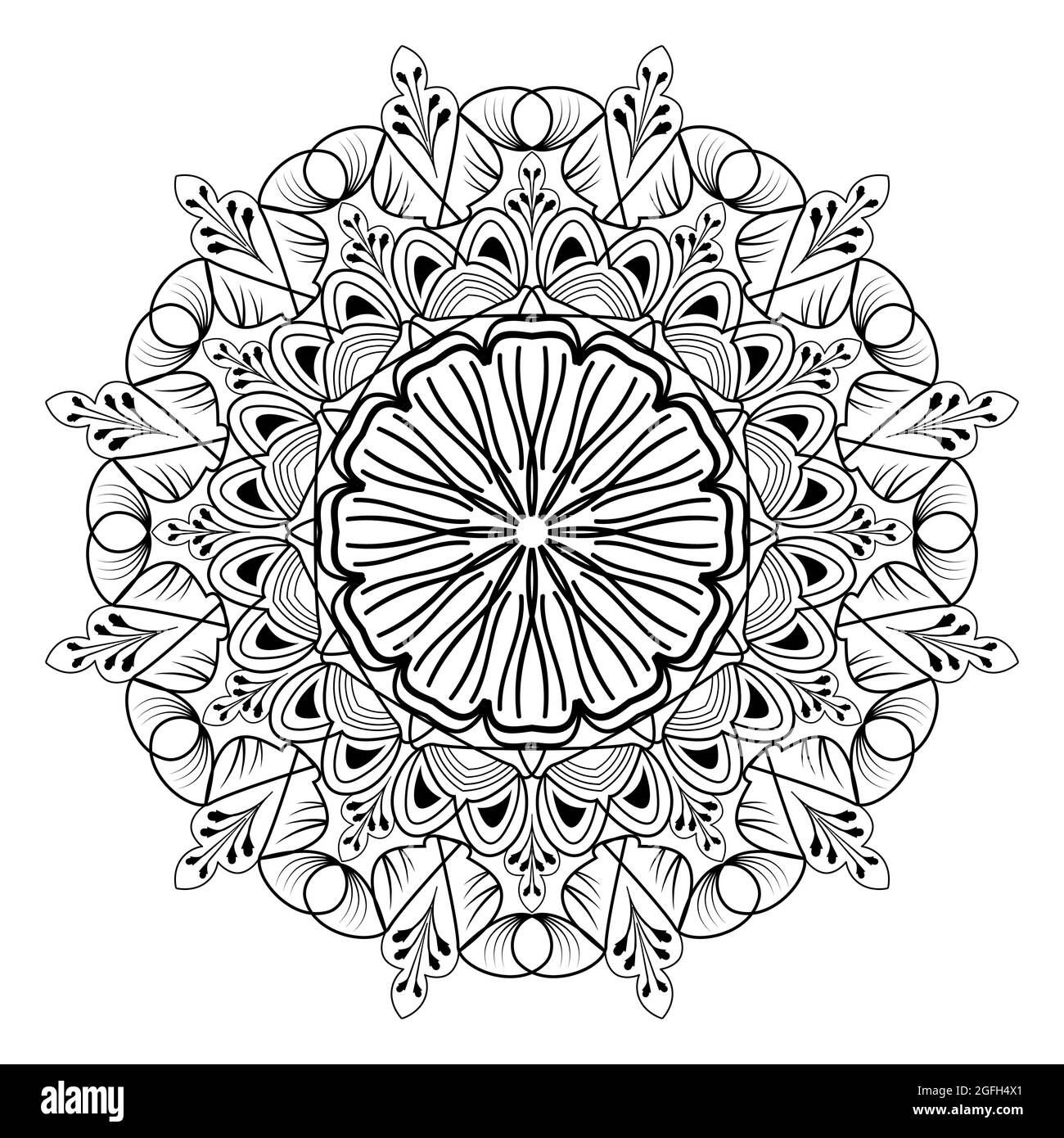 arabesque Mandala-Design der Silhouette floralen dekorativen Muster Zeichnung für muslimische Erwachsene Motiv Stock Vektor