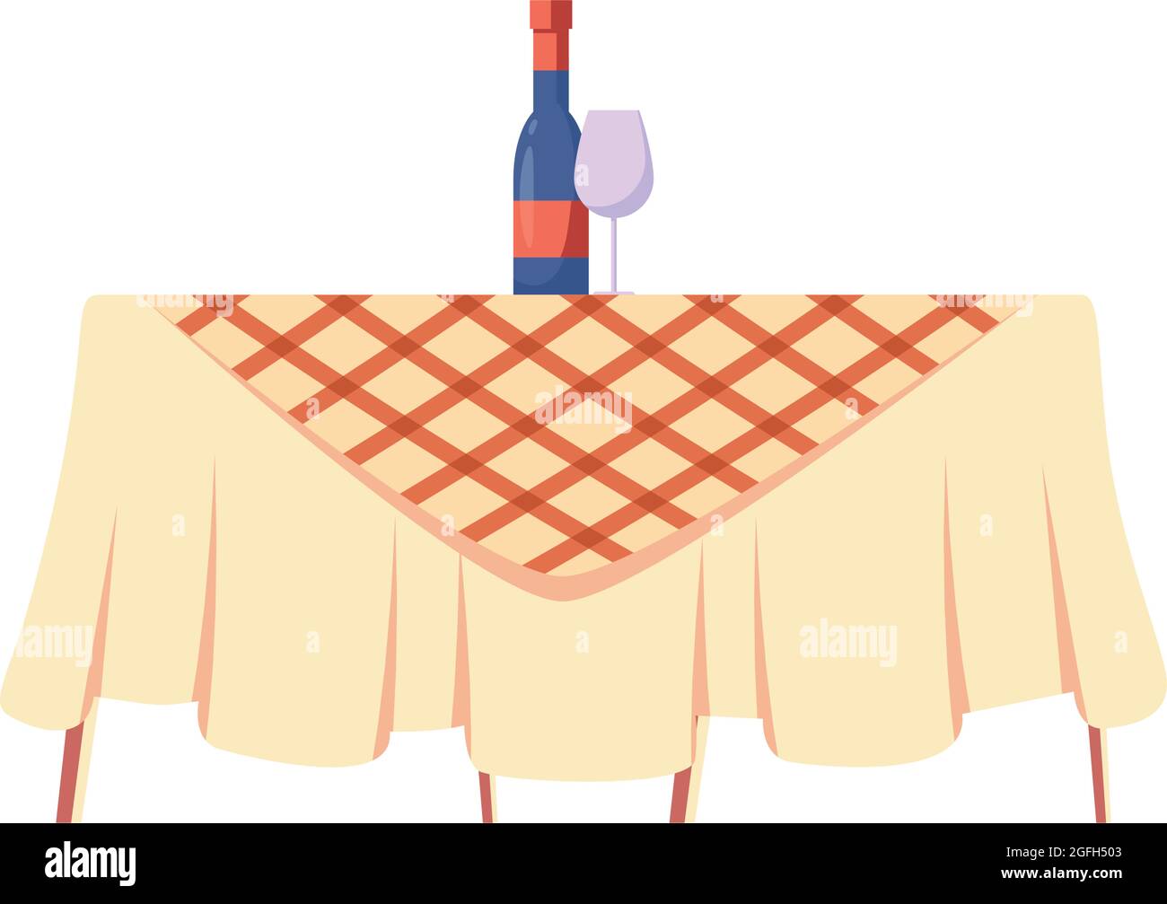 Holzpicknicktisch mit Flasche Wein Stock Vektor