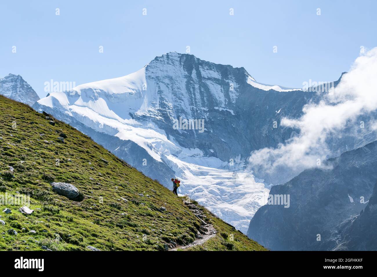 In Richtung Berghütte Mountet, bei Zinal, Schweiz, Alpen Stockfoto