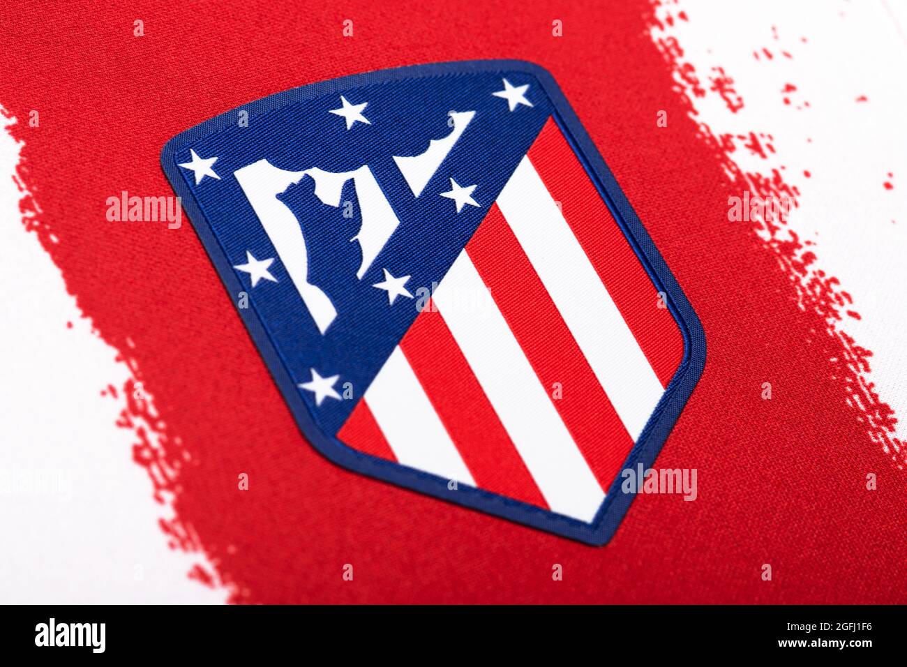 Nahaufnahme des Trikots des Club Atlético de Madrid 2020/21. Stockfoto