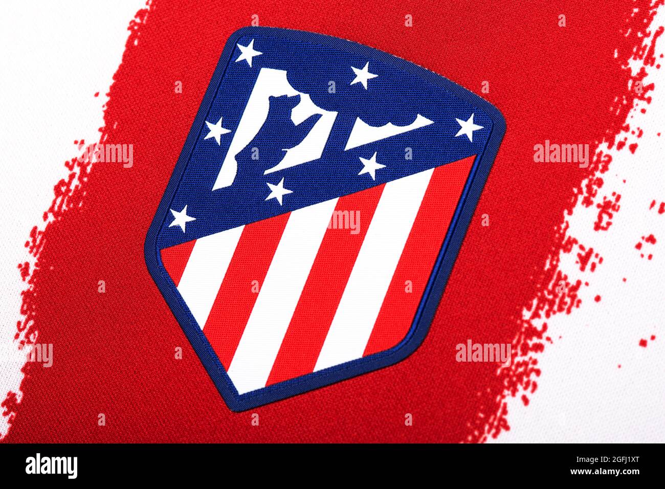 Nahaufnahme des Trikots des Club Atlético de Madrid 2020/21. Stockfoto