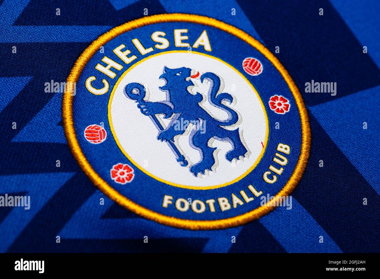 Nahaufnahme des FC Chelsea Trikots 2020/21. Stockfoto