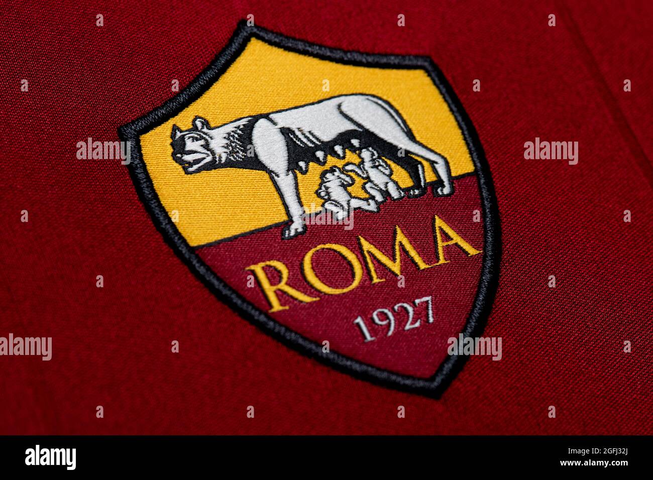 Nahaufnahme des AS Roma-Kits 2020/21. Stockfoto