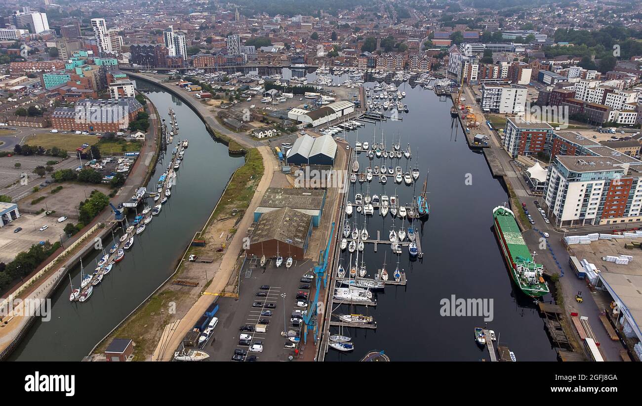 Ein Luftbild vom Wet Dock in Ipswich, Suffolk, UK Stockfoto