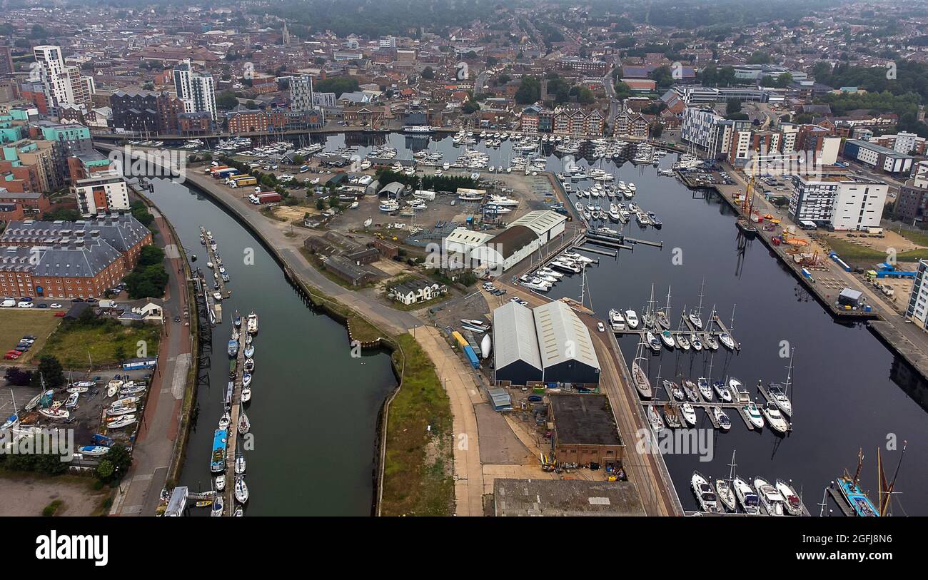 Ein Luftbild vom Wet Dock in Ipswich, Suffolk, UK Stockfoto