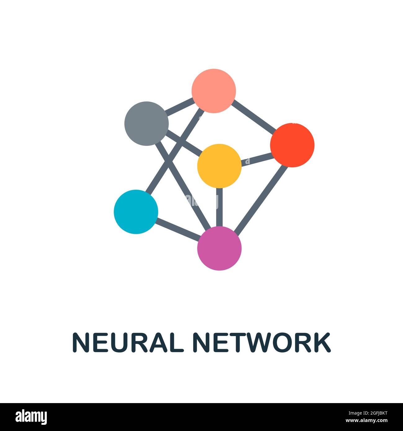 Flaches Symbol für neuronales Netzwerk. Farbiger Schild aus der Sammlung des maschinellen Lernens. Creative Neural Network Icon Illustration für Web-Design, Infografiken und Stock Vektor