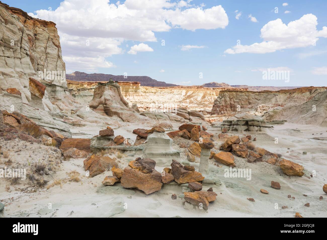 Hoodoos, Anordnung in der Wüste von Utah, USA. Stockfoto