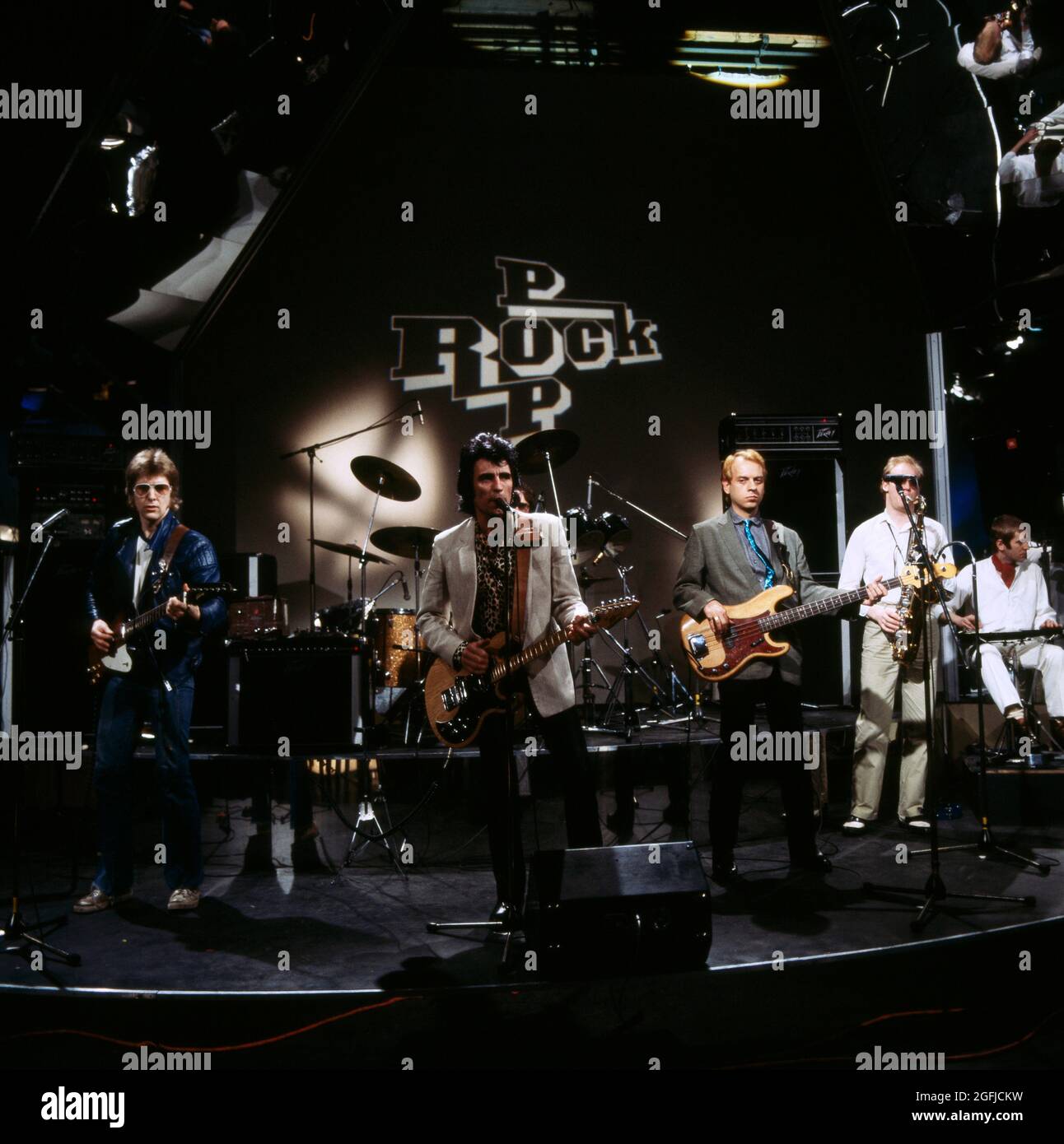 Steve Gibbons Band, englische Rock Band, Dave Carroll, Steve Gibbons, Bob Wilson, Trevor Burton, Bob Lamp, ZDF Rock Pop in Concert, um 1976. Steve Gibbons Band, English Rock Band, ZDF Rock Pop in Concert, cira 1976. Stockfoto