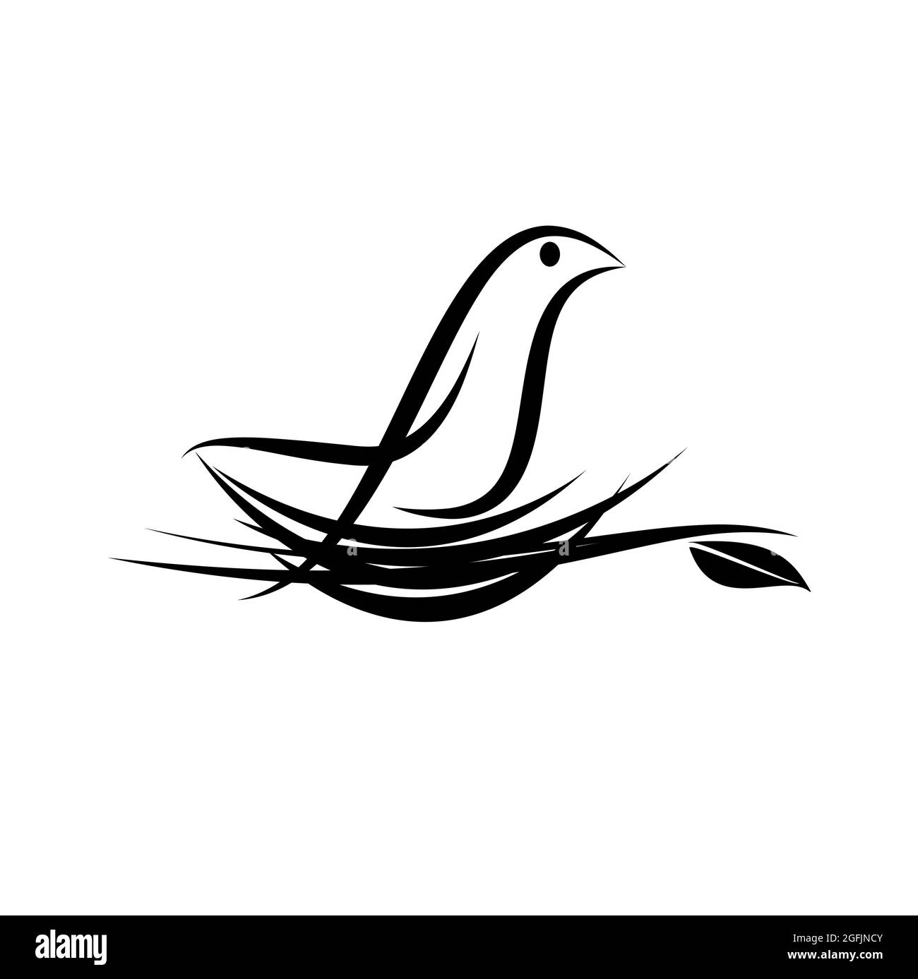 Vogel im Nest auf dem Baum. vektor abstraktes und einfaches Logo Stock Vektor