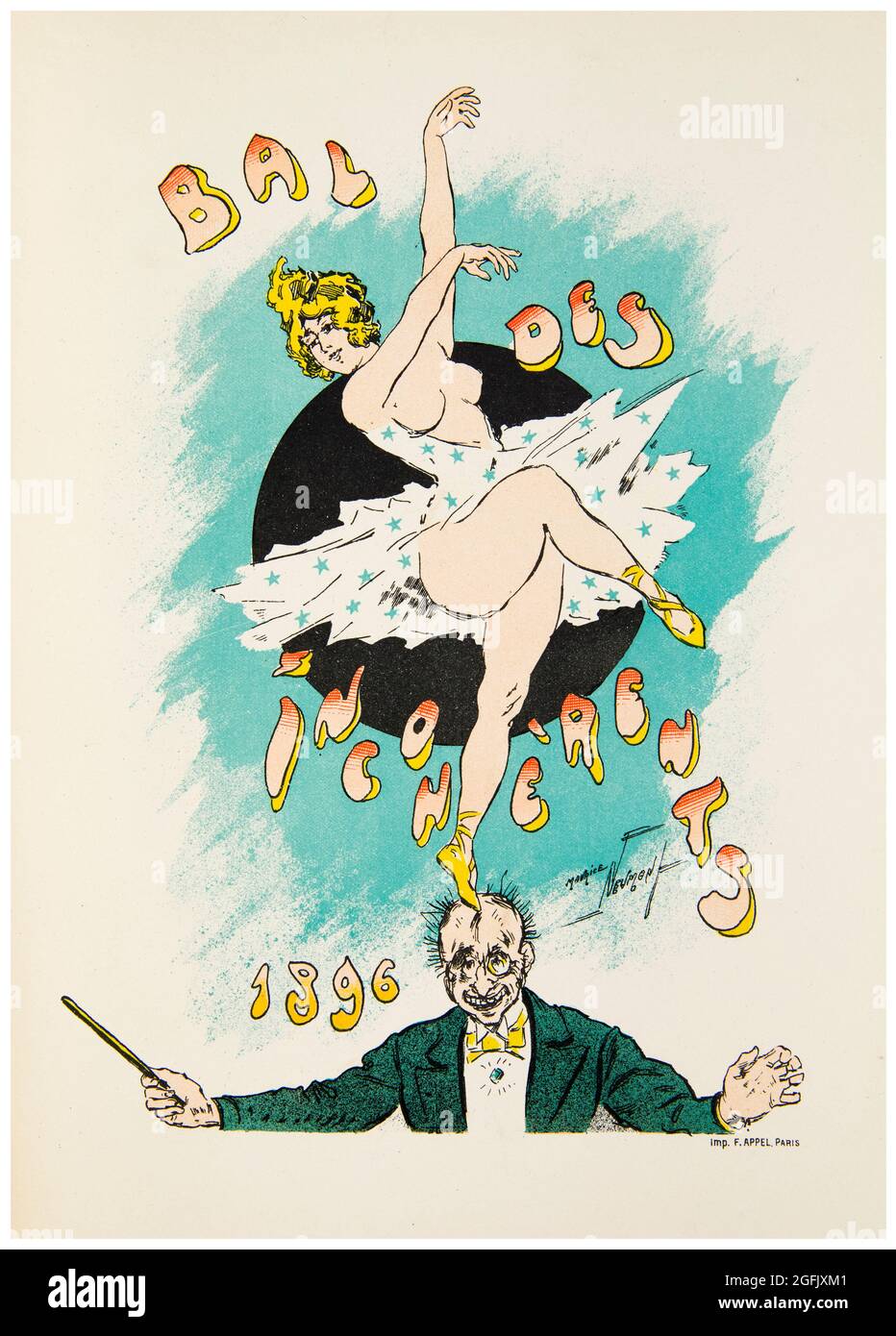Bal des Incoherents, Cabaret, Vintage Programmcover aus dem 19. Jahrhundert, lithographischer Druck von Maurice Neumont, 1896 Stockfoto