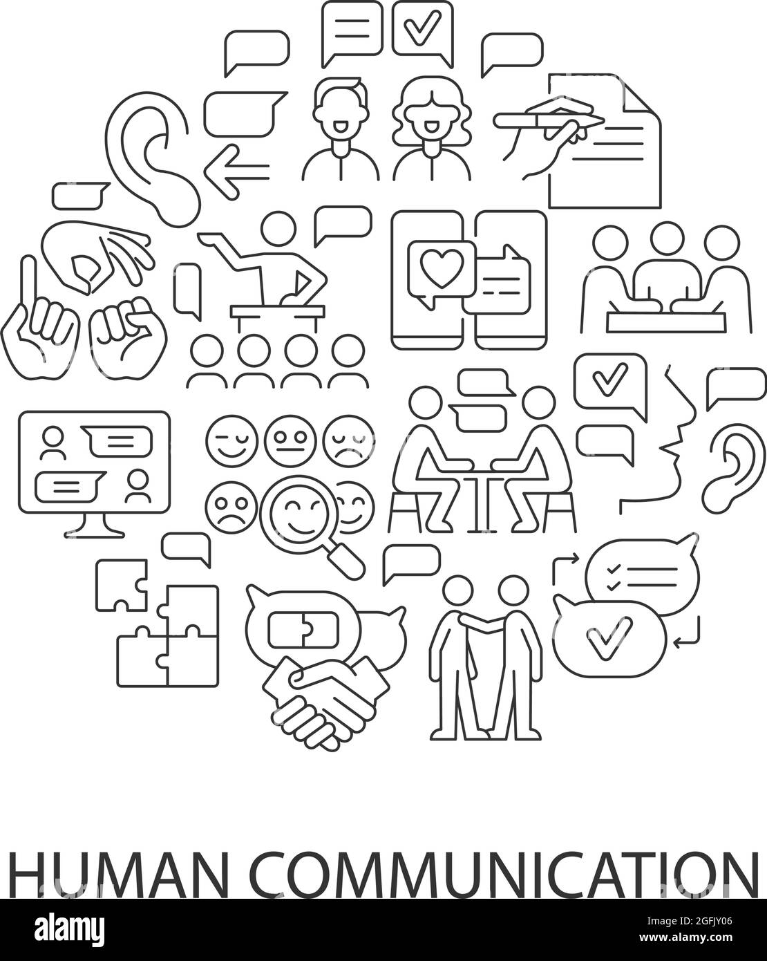 Kommunikation abstraktes lineares Konzept Layout mit Überschrift Stock Vektor