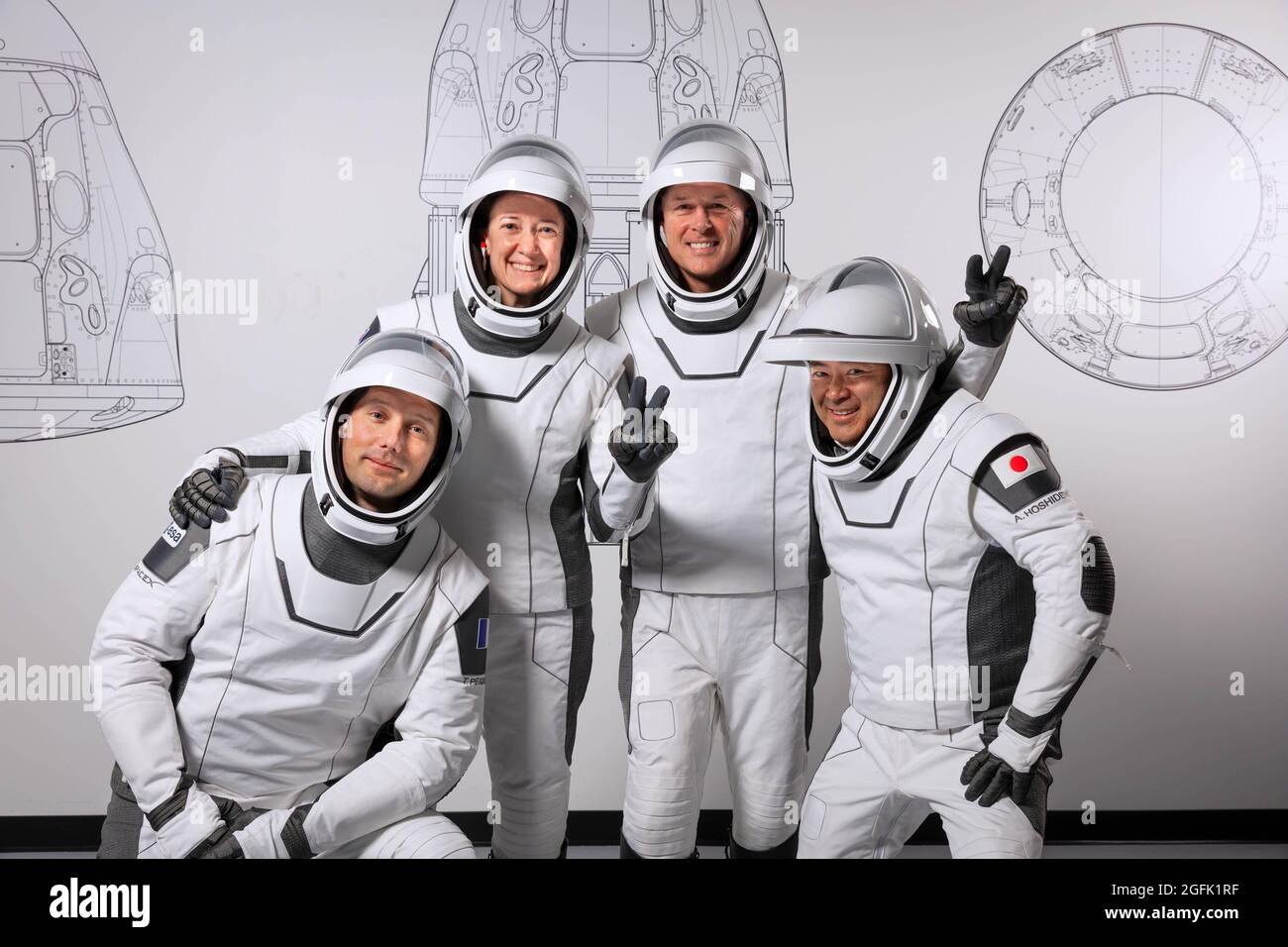USA, 2021/04/03: SpaceX Crew 2, zweiter operativer Flug einer Crew-Dragon-Raumsonde mit vier Astronauten. Shane Kimbrough, Megan Mc Stockfoto