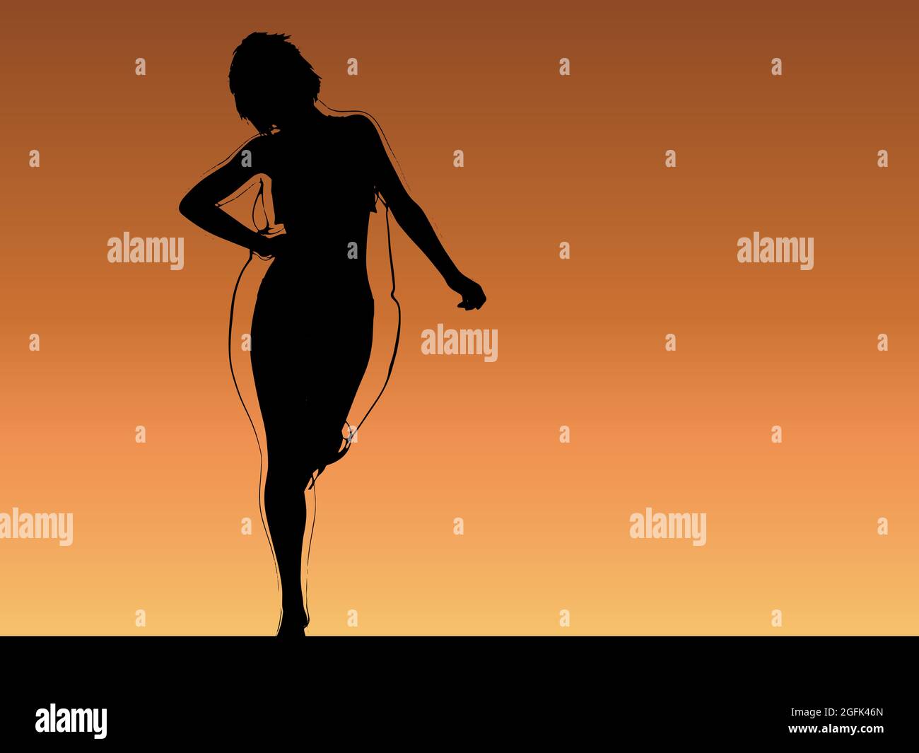 Konzeptionelle Fett übergewichtig übergewichtig fettleibig weiblich vs schlank fit gesunden Körper nach Gewichtsverlust oder Ernährung mit Muskeln dünn junge Frau über Sonnenuntergang. Fitness Stockfoto