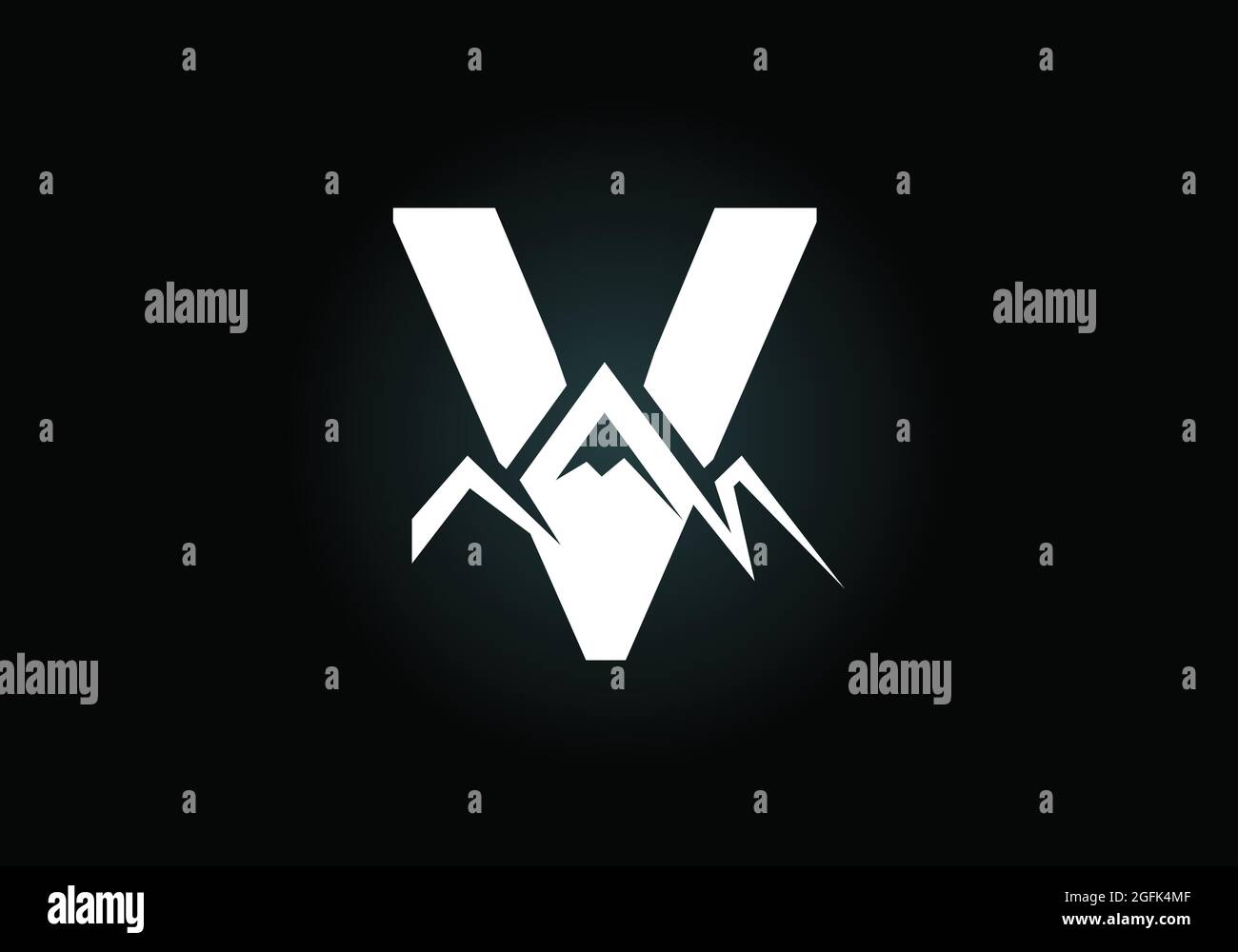Initial V Monogramm Alphabet mit dem Berggipfel. Berg Logo Zeichen Symbol. Schrift-Emblem. Modernes Vektorlogo für das Unternehmen und die Unternehmensidentität Stock Vektor