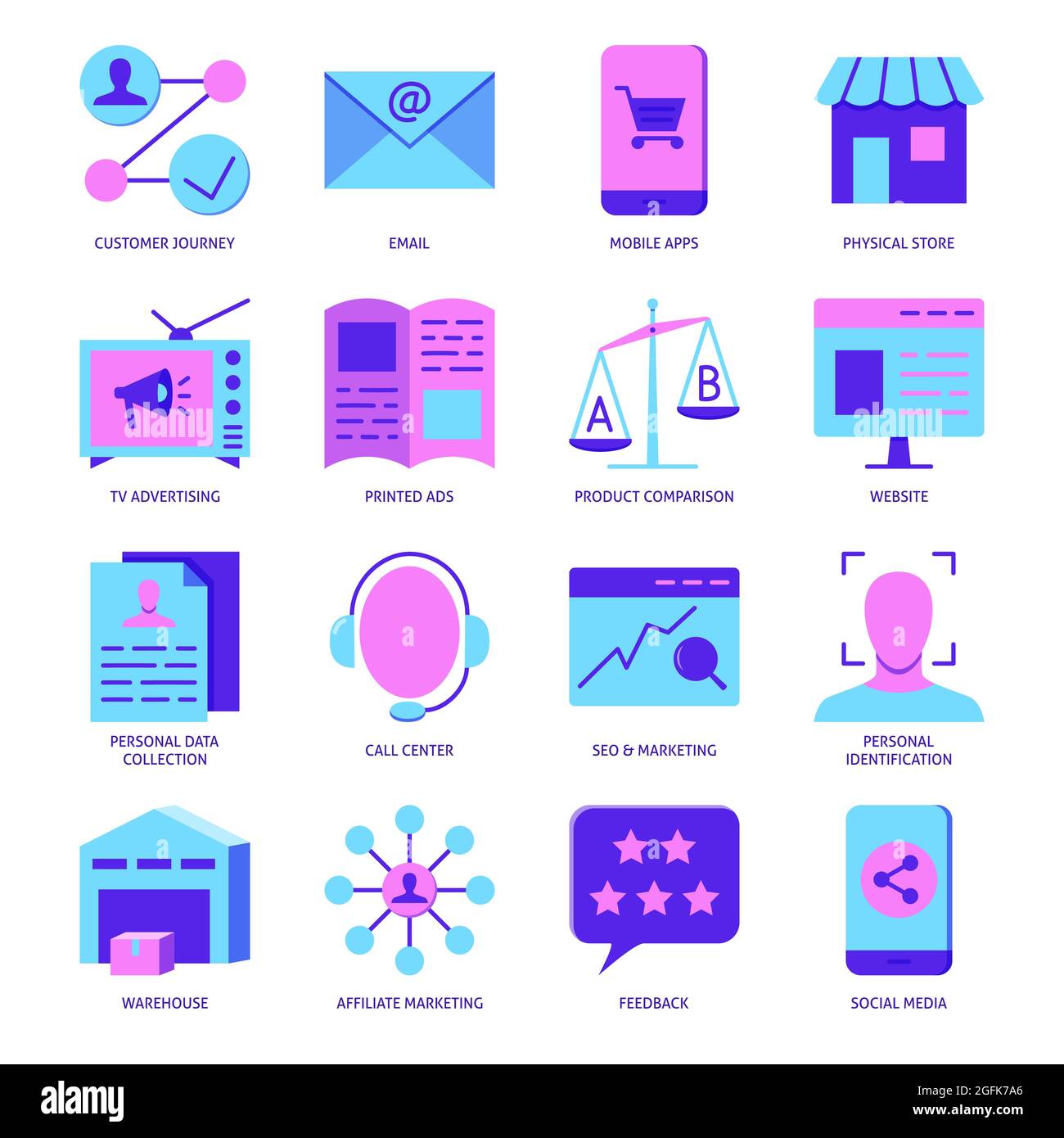 Omni-Channel-Symbol für Kundenerfahrung in flachem Design. Vektorgrafik. Stock Vektor