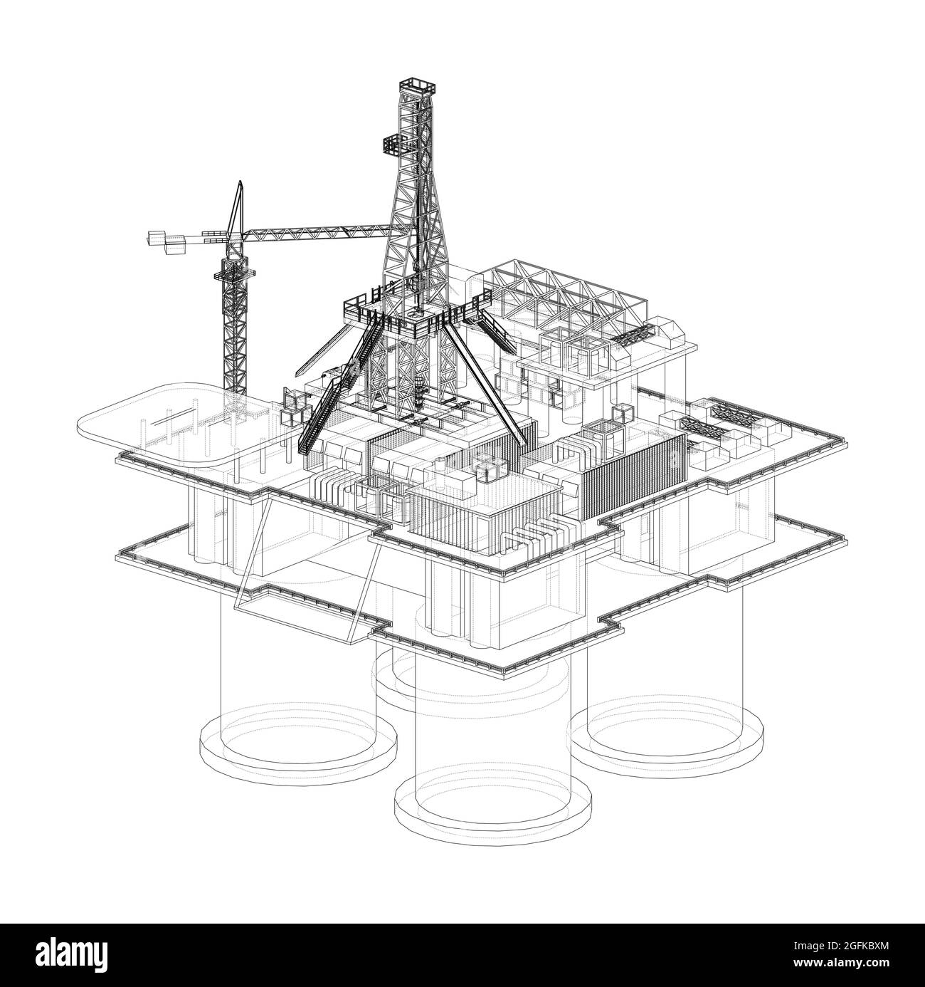 Offshore-Ölförderanlage Vektorrendering von 3d Stock Vektor