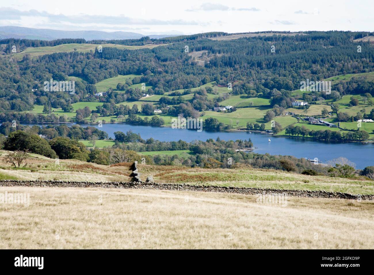 Coniston Wasser von oben gesehen Bleathwaite Weide Coniston Lake District Cumbria England Stockfoto