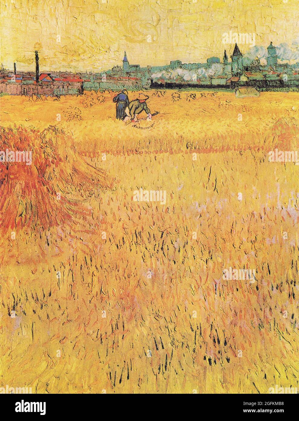 Vincent van Gogh – Weizenfeld mit Blick auf Arles (1888) berühmte Landschaftsmalerei. Stockfoto