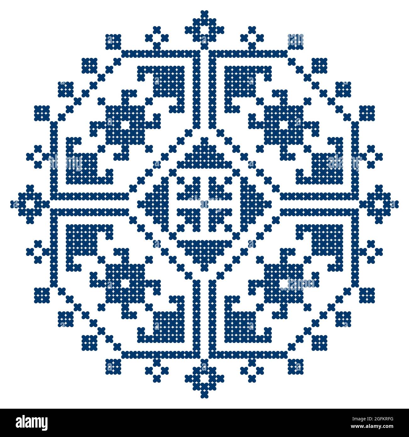 Zmijanski vez Bosnien und Herzegowina Kreuzstich-Stil Vektor-Design quadratische Ornament - traditionelle Volkskunst-Design Stock Vektor