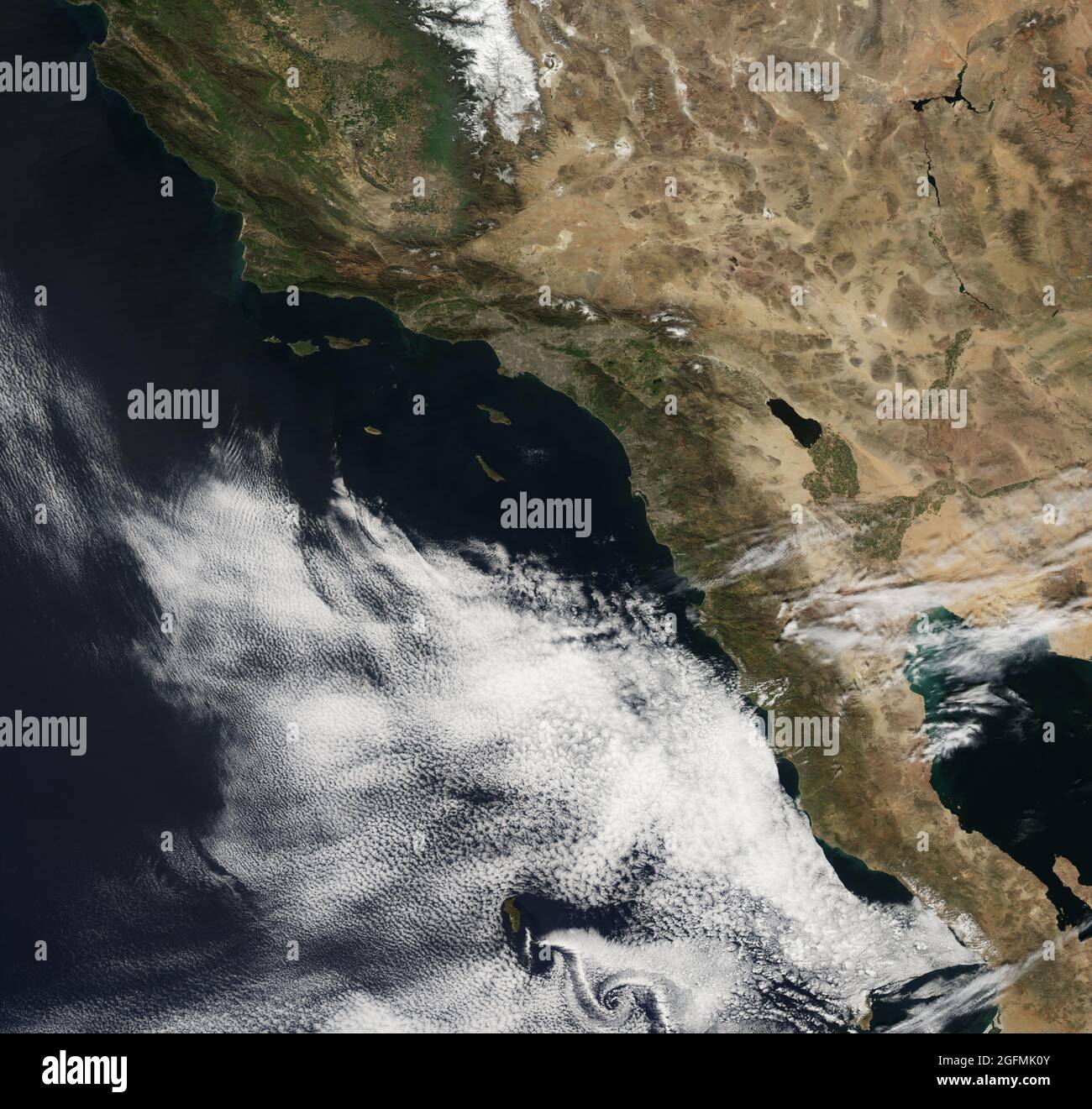 Ende Oktober 2007 explodierte ein Feuersturm von earthobservatory.nasa.gov/NaturalHazards/natural hazards v2.php3?img id=14600 über Südkalifornien. Die von trockener Vegetation und starken Winden der Santa Ana befeuerten Waldbrände in Kalifornien brannten im Herbst 2007 fast 30,000 Hektar (120 Quadratkilometer). Im März des folgenden Jahres waren die verbrannten Gebiete mit üppiger Vegetation wieder gewachsen, aber im Mai 2008 hatte diese Vegetation getrocknet, was einen weiteren Feuersturm mit potentiellem Brennstoff versorgen konnte. Das Spektroradiometer modis.gsfc.nasa.gov (MODIS) mit mittlerer Auflösung auf dem NASA-terra.nasa.gov/ Terra und Stockfoto