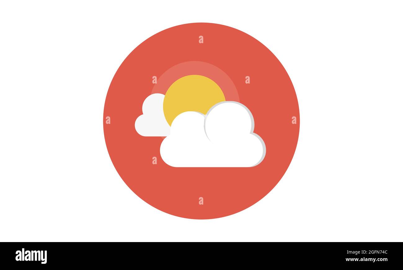 Sonne und Wolke für bewölktes und bewölktes Wetter farbenfrohe Ikone Symbol Stock Vektor