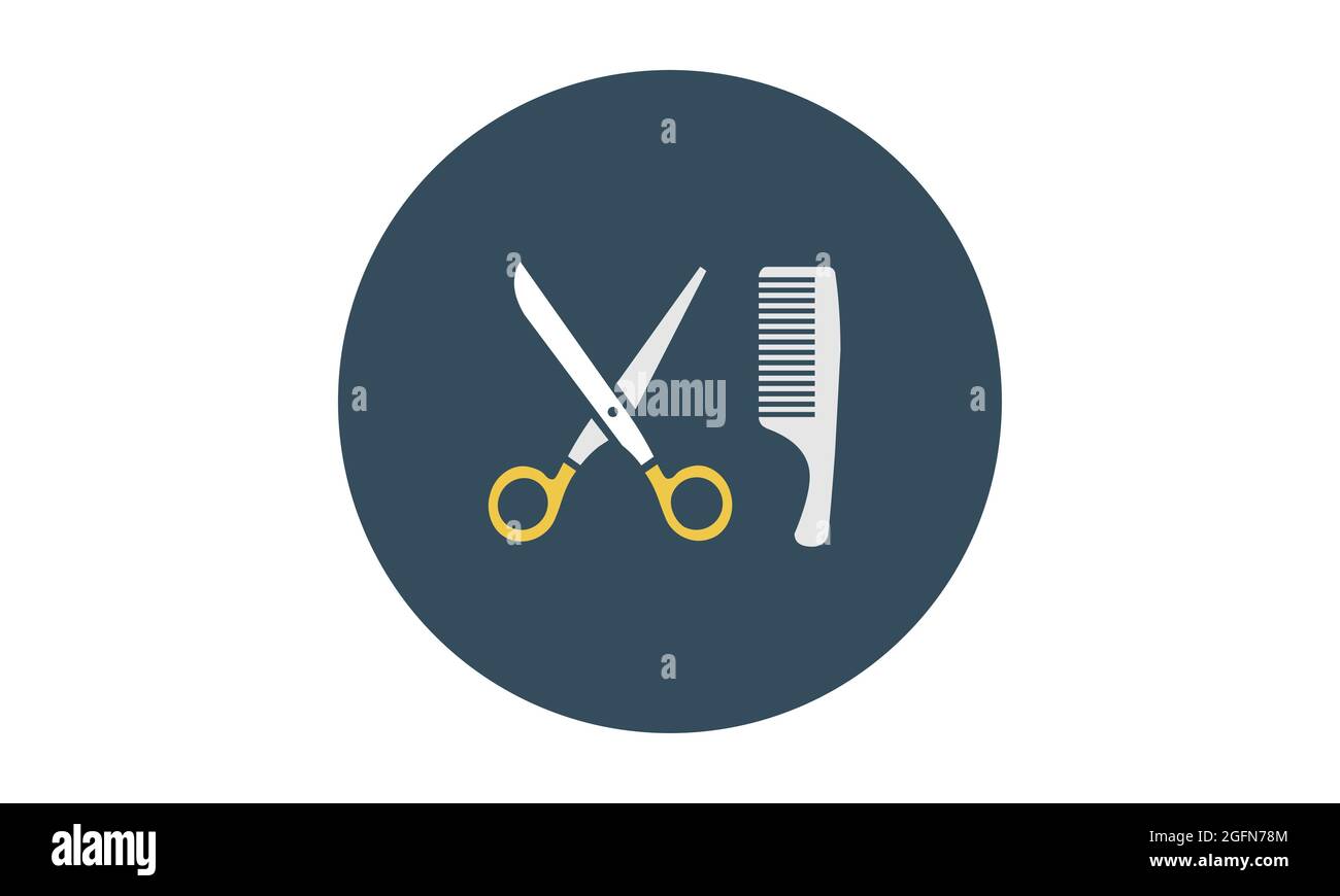 Barber Icon Vektor-Logo, Illustration, Vektor-Zeichen-Symbol für Design. Das Symbol für die Schere und den Kamm. Barbershop-Symbol. Konzept des Schönheitssalons. Stock Vektor