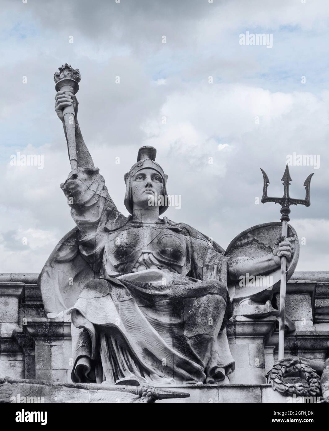 Nahaufnahme der Britannia-Statue am Bahnhof Waterloo in London, Großbritannien. Stockfoto