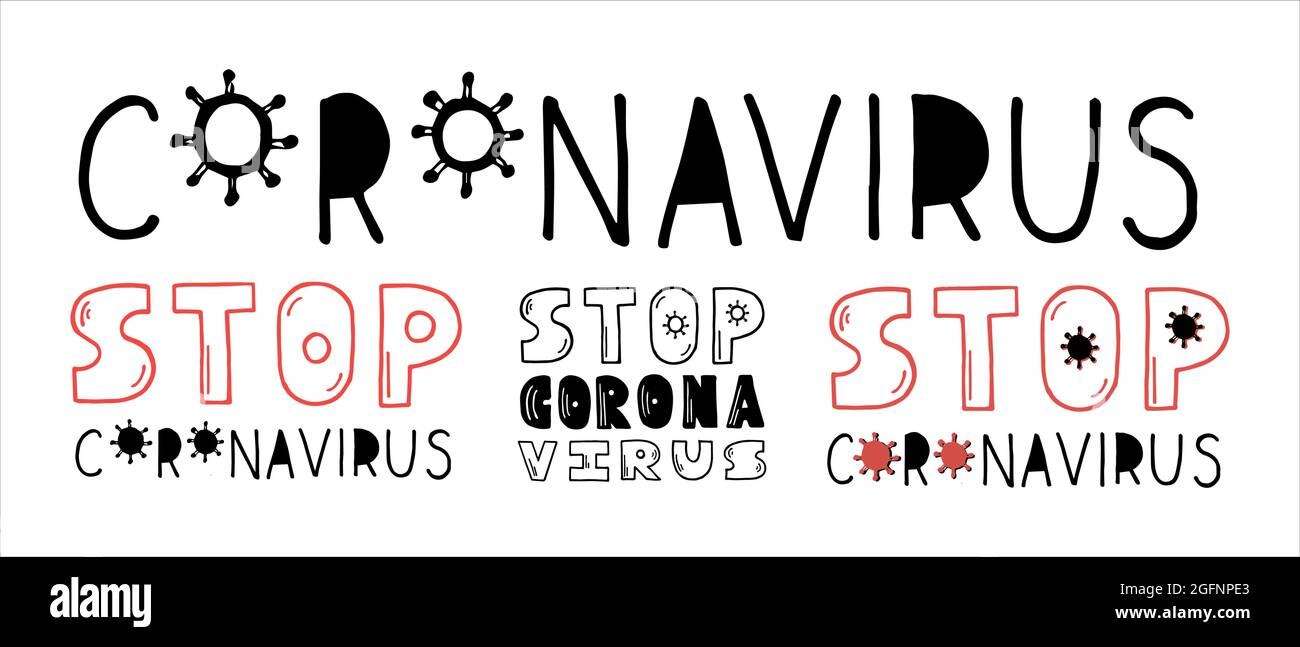 Vektorbeschriftung, die das Coronavirus stoppt. Werbeplakat Design für die Gestaltung von T-Shirts, Taschen, Banner, Aufkleber. Stock Vektor