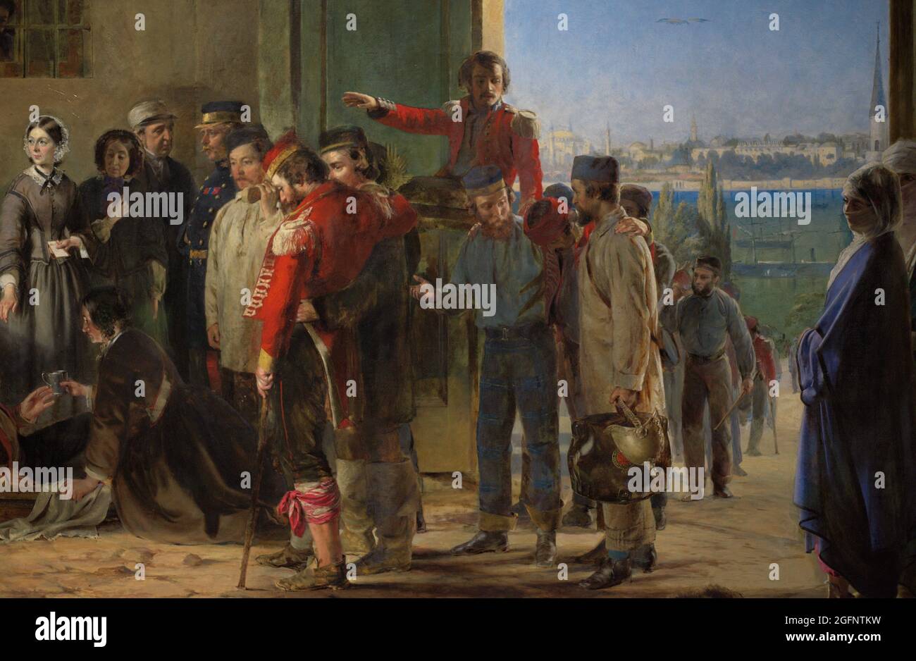 Die Mission der Barmherzigkeit: Florence Nightingale empfängt die Verwundeten in Scutari. Gemälde von Jerry Barrett (1824-1906). Öl auf Leinwand (147 x 218,2 cm), 1857. Details. National Portrait Gallery. London, England, Vereinigtes Königreich. Stockfoto