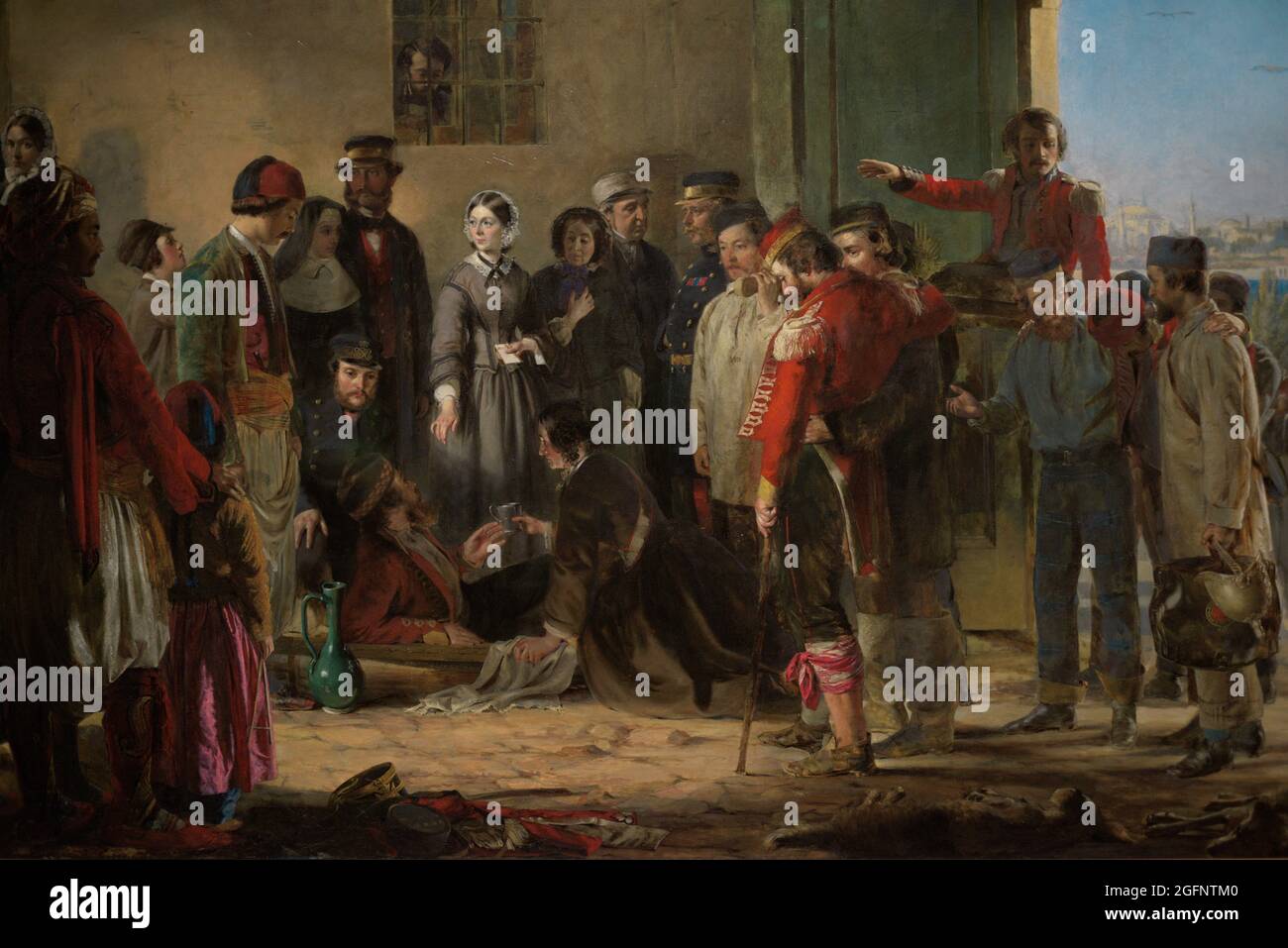 Die Mission der Barmherzigkeit: Florence Nightingale empfängt die Verwundeten in Scutari. Gemälde von Jerry Barrett (1824-1906). Öl auf Leinwand (147 x 218,2 cm), 1857. Details. National Portrait Gallery. London, England, Vereinigtes Königreich. Stockfoto