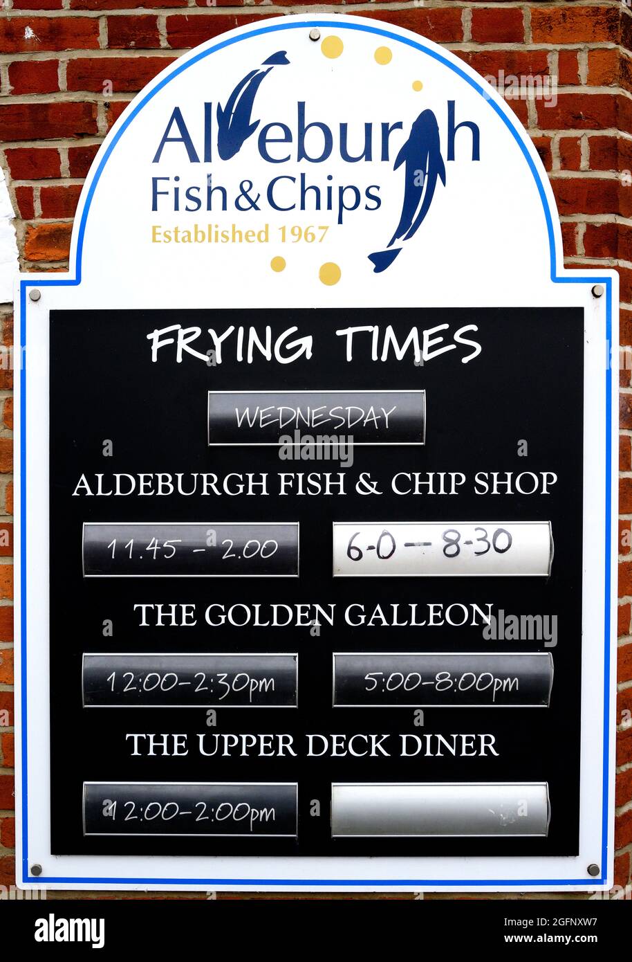 Fish and Chip Shop, Aldeburgh, Suffolk, East Anglia, England, VEREINIGTES KÖNIGREICH Stockfoto